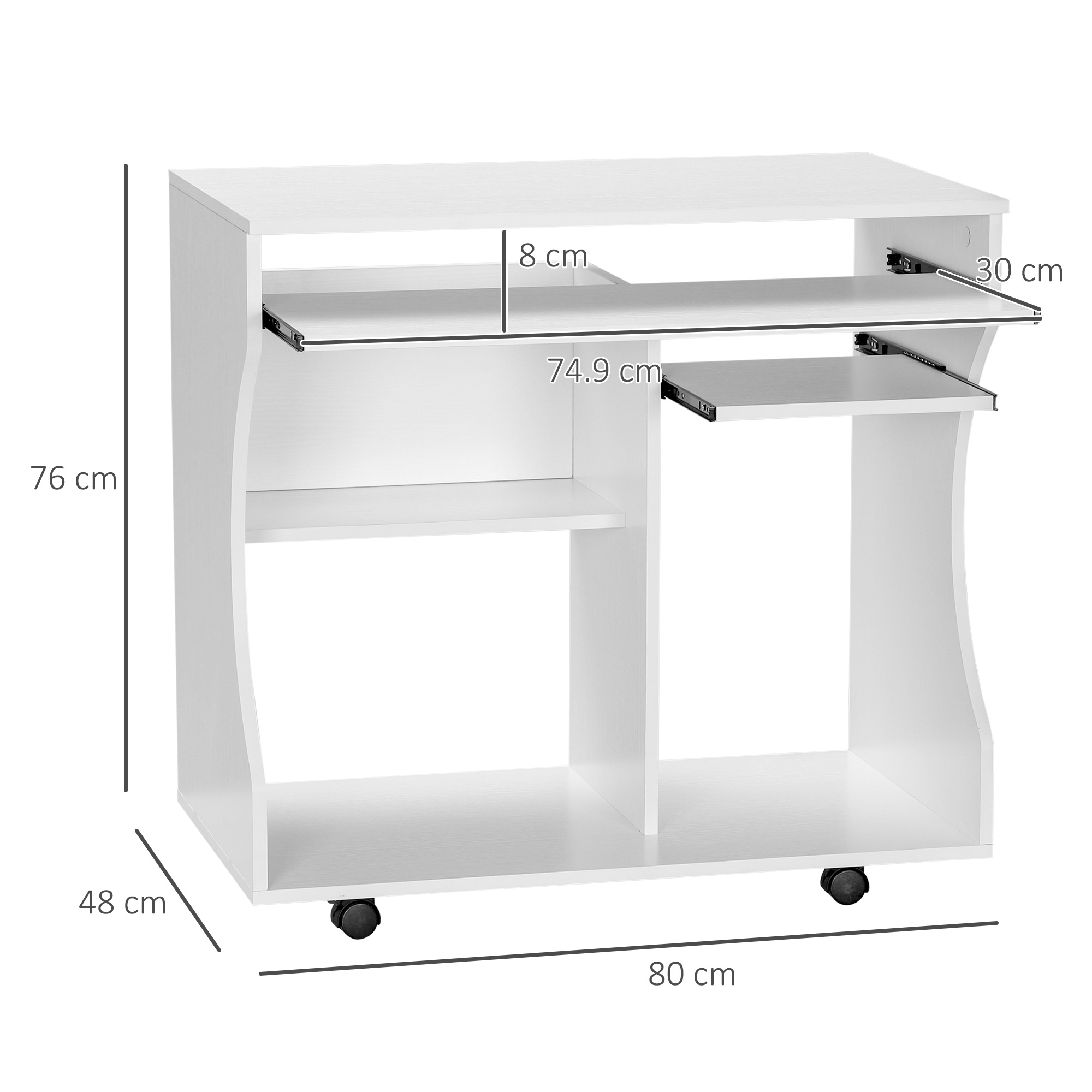 HOMCOM Multi-Storage Compact Work Desk, with Wheels White 3