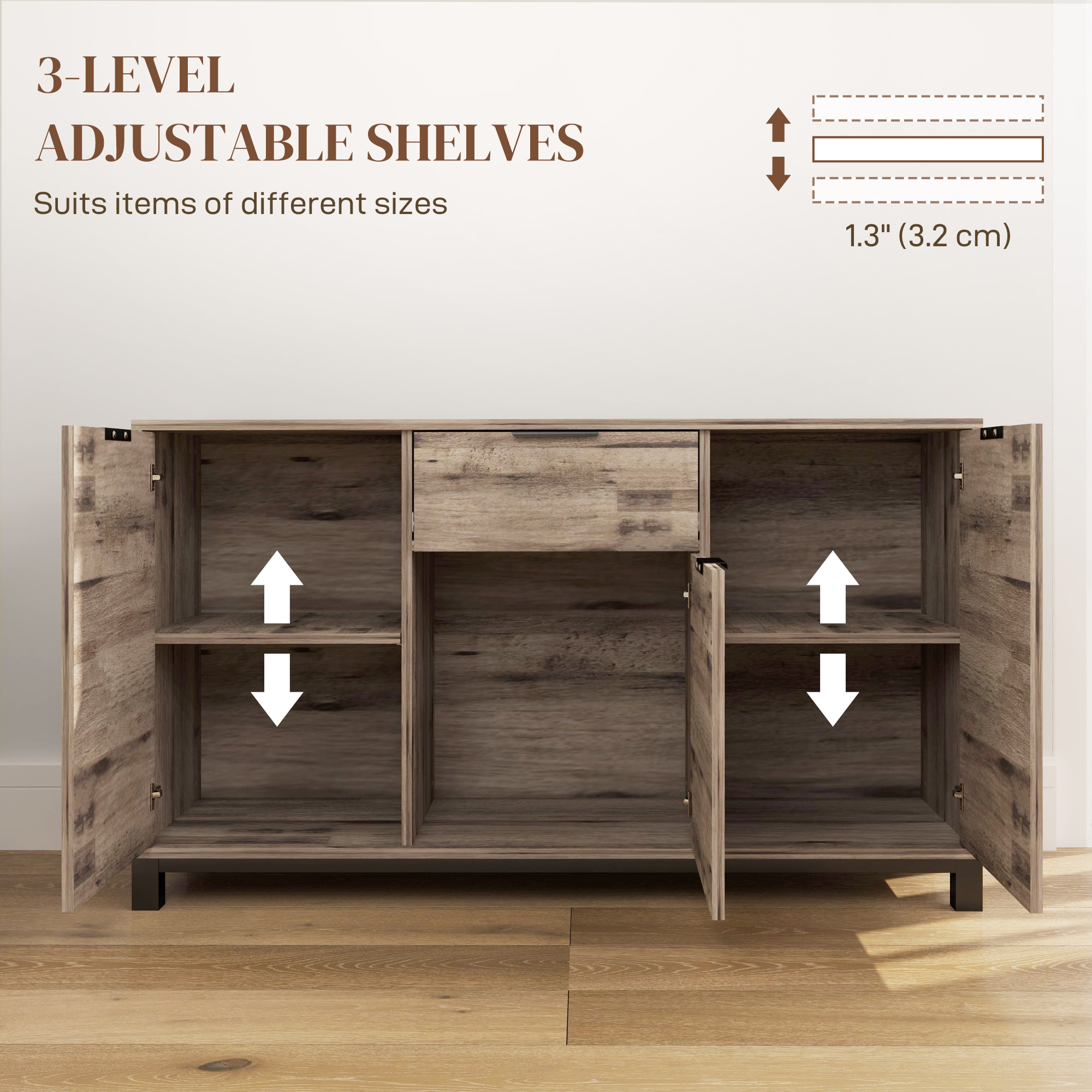  Bufet cu Sertar si 3 Dulapuri cu Rafturi Reglabile, 120x36,5x70 cm, Maro [4]