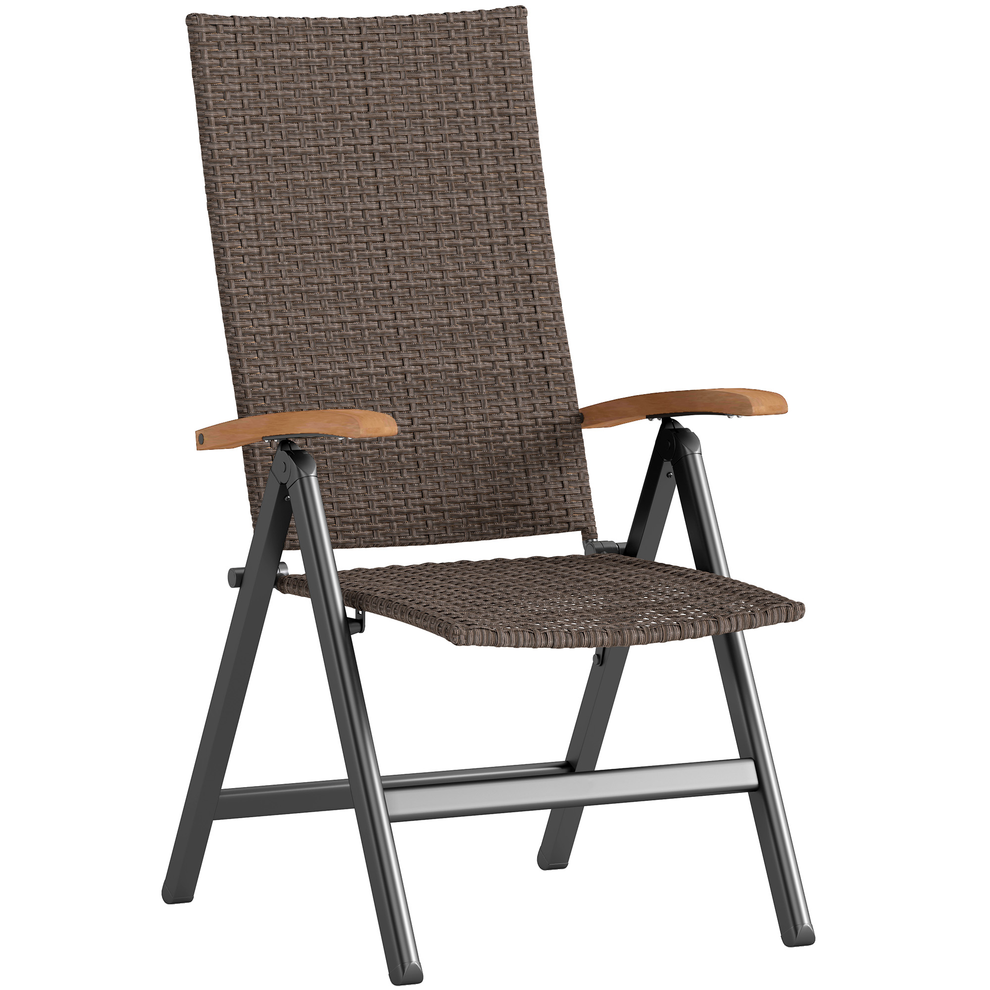 Product photograph of Outsunny Outdoor Folding Rattan Chair With Armrests High Backrest For Garden Camping Balcony Porch - Brown from Aosom UK
