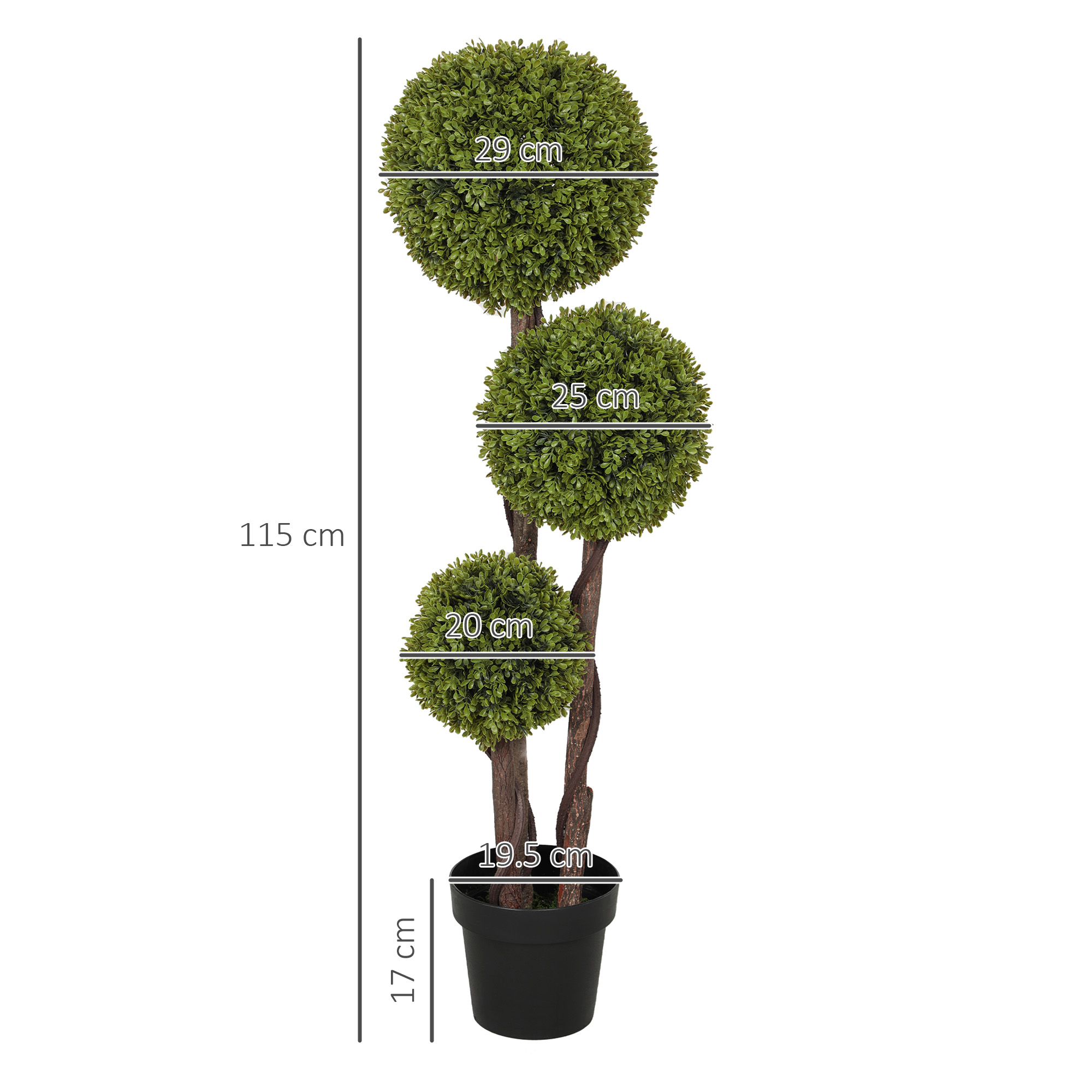  Planta Artificiala de Buxus cu 3 Sfere, Ghiveci Inclus si Baza intarita, Ø19,5x115 cm, Verde [2]