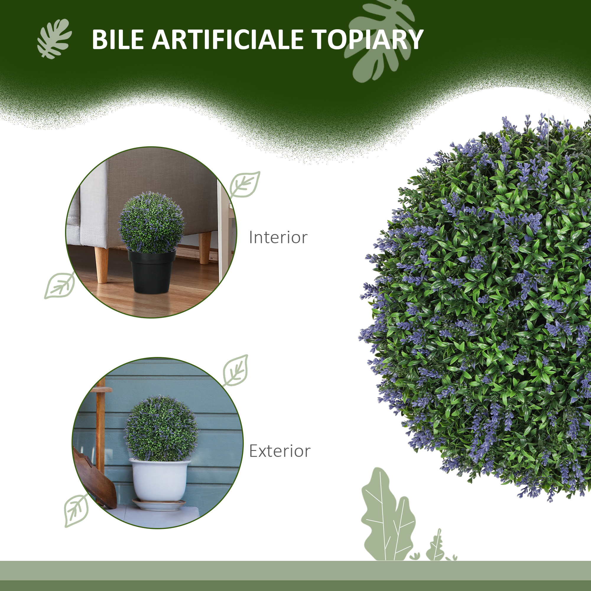  Set de 2 Plante Artificiale Sferice cu Flori de Lavanda, Ø42 cm, Violet [3]