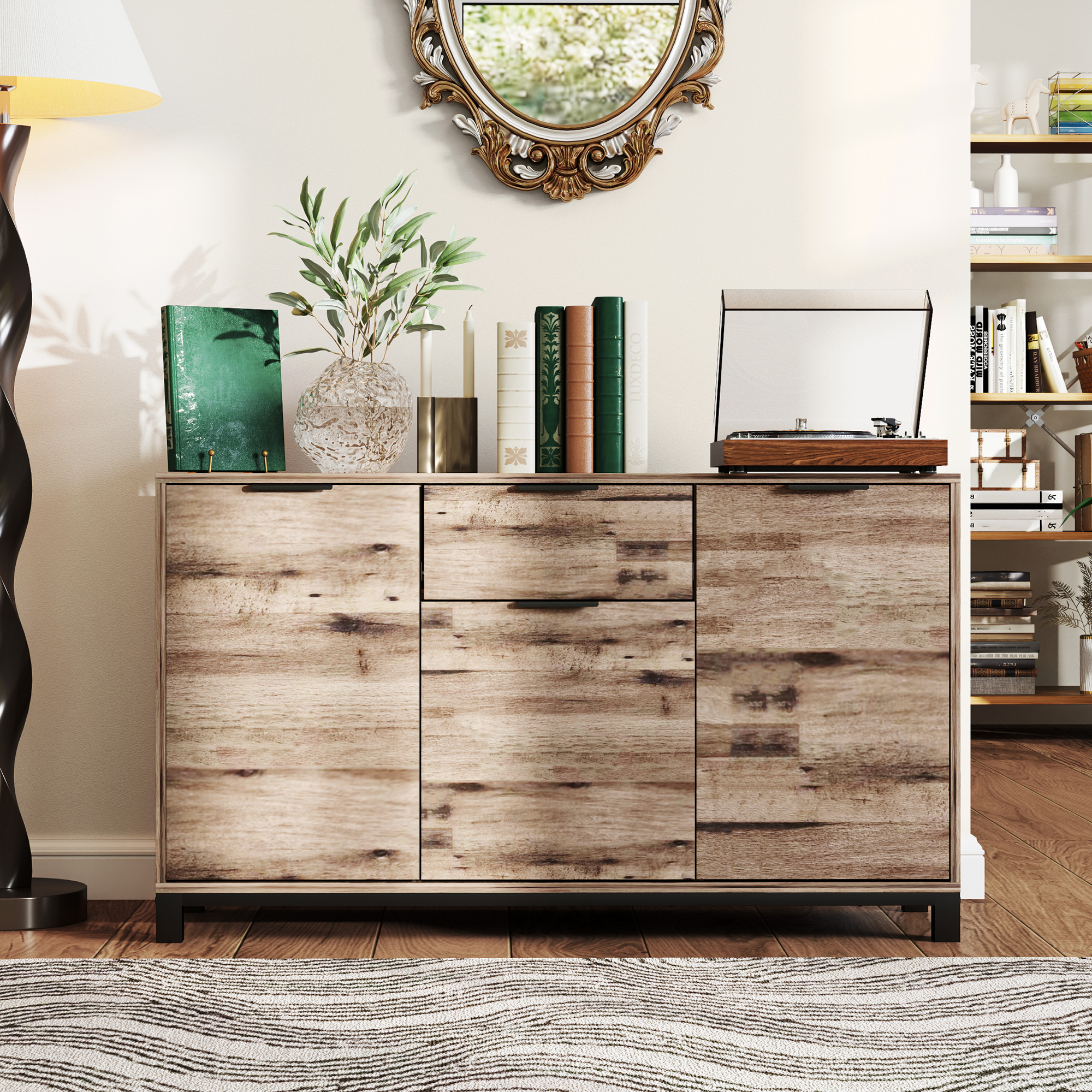  Bufet cu Sertar si 3 Dulapuri cu Rafturi Reglabile, 120x36,5x70 cm, Maro [7]