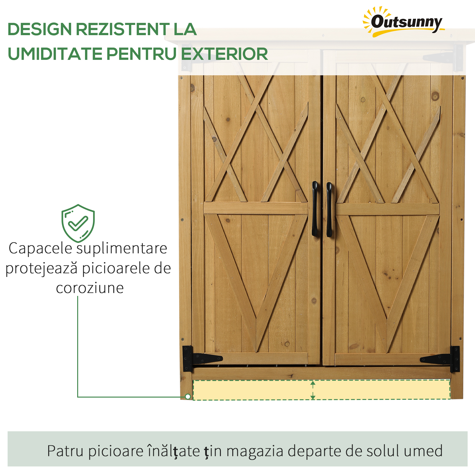  Dulap de Gradina pentru Unelte din Lemn cu 2 Usi si 4 Rafturi, Blat din Metal, 75x40x90 cm [5]