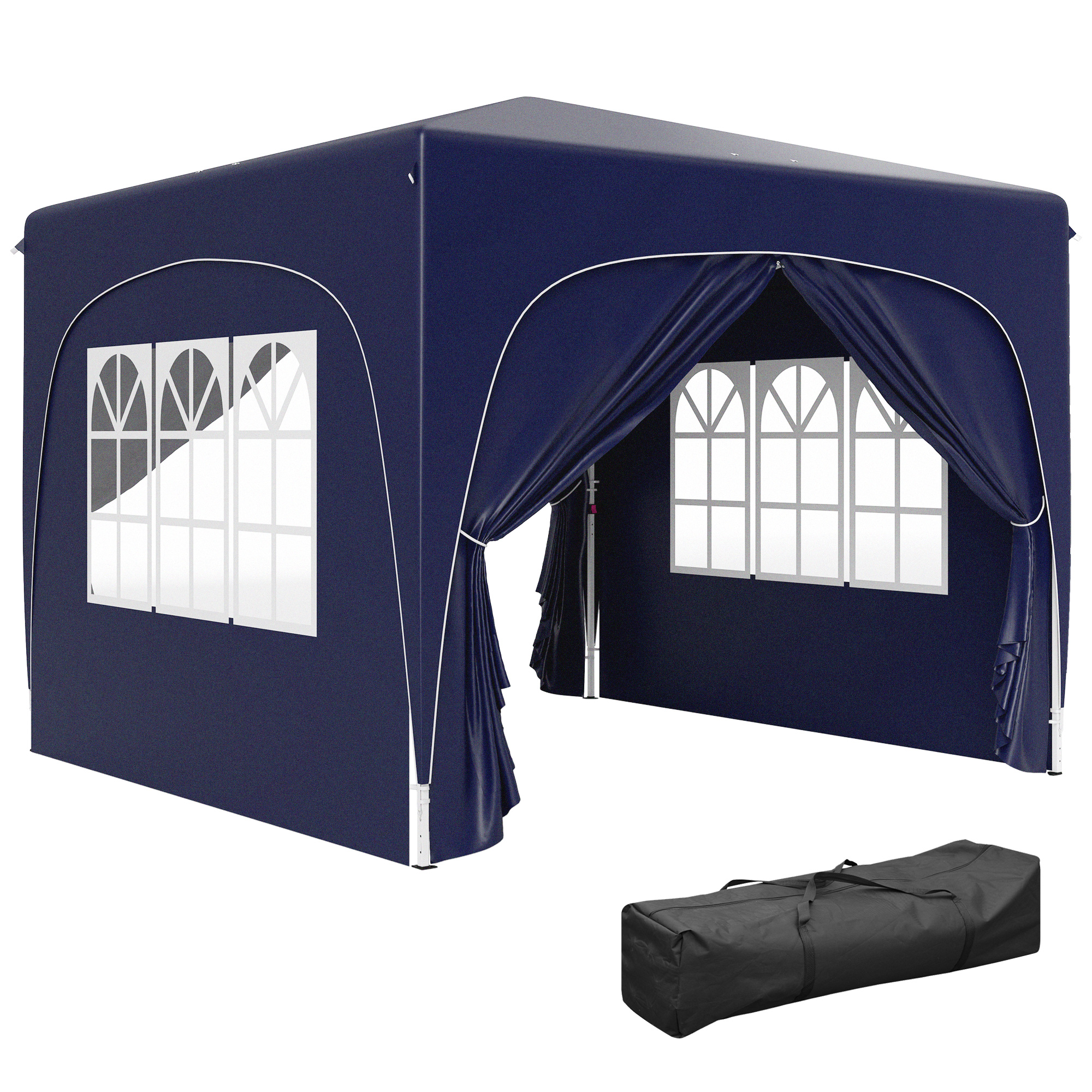 Outsunny Cenador Plegable 3x3 m Gazabo con Paneles Laterales UPF50+ Altura Ajustable y Bolsa de Transporte Azul Oscuro