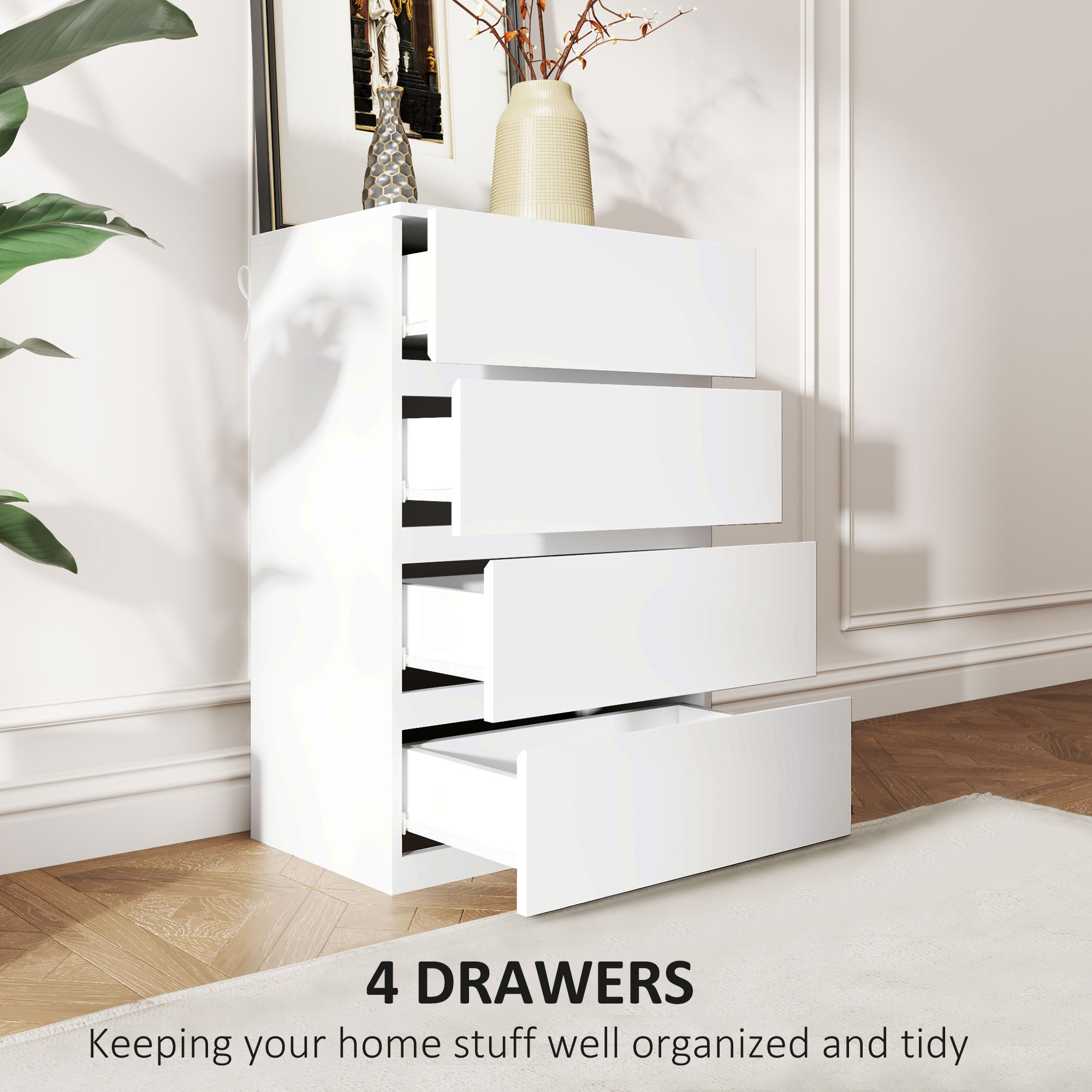 HOMCOM Chest of Drawers, 4-Drawer Storage Cabinets, Modern Dresser, Storage Drawer Unit for Bedroom 4