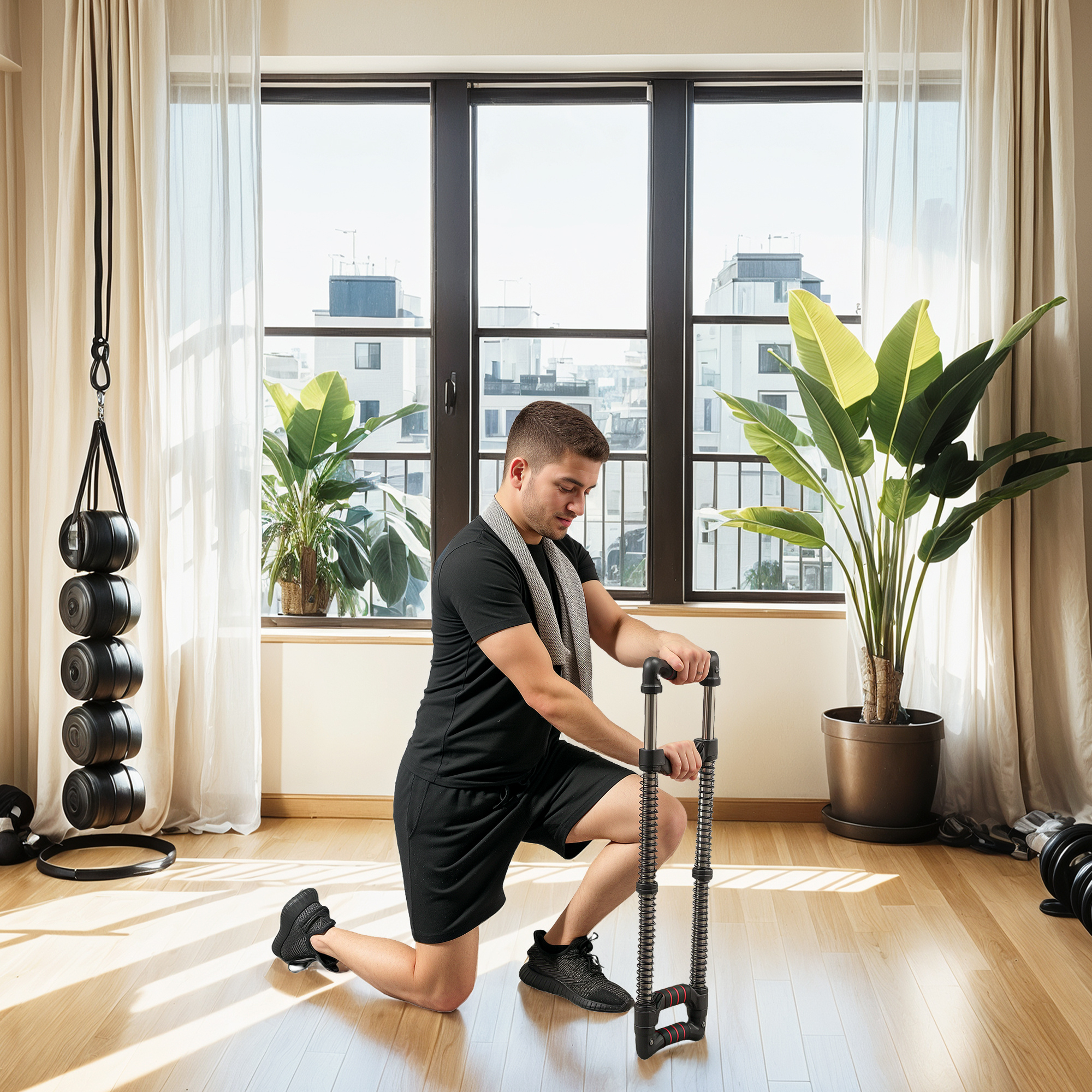 SPORTNOW Chest Expander, with 10-50kg Adjustable Resistance, for Home Gym, Office, Travel Workout