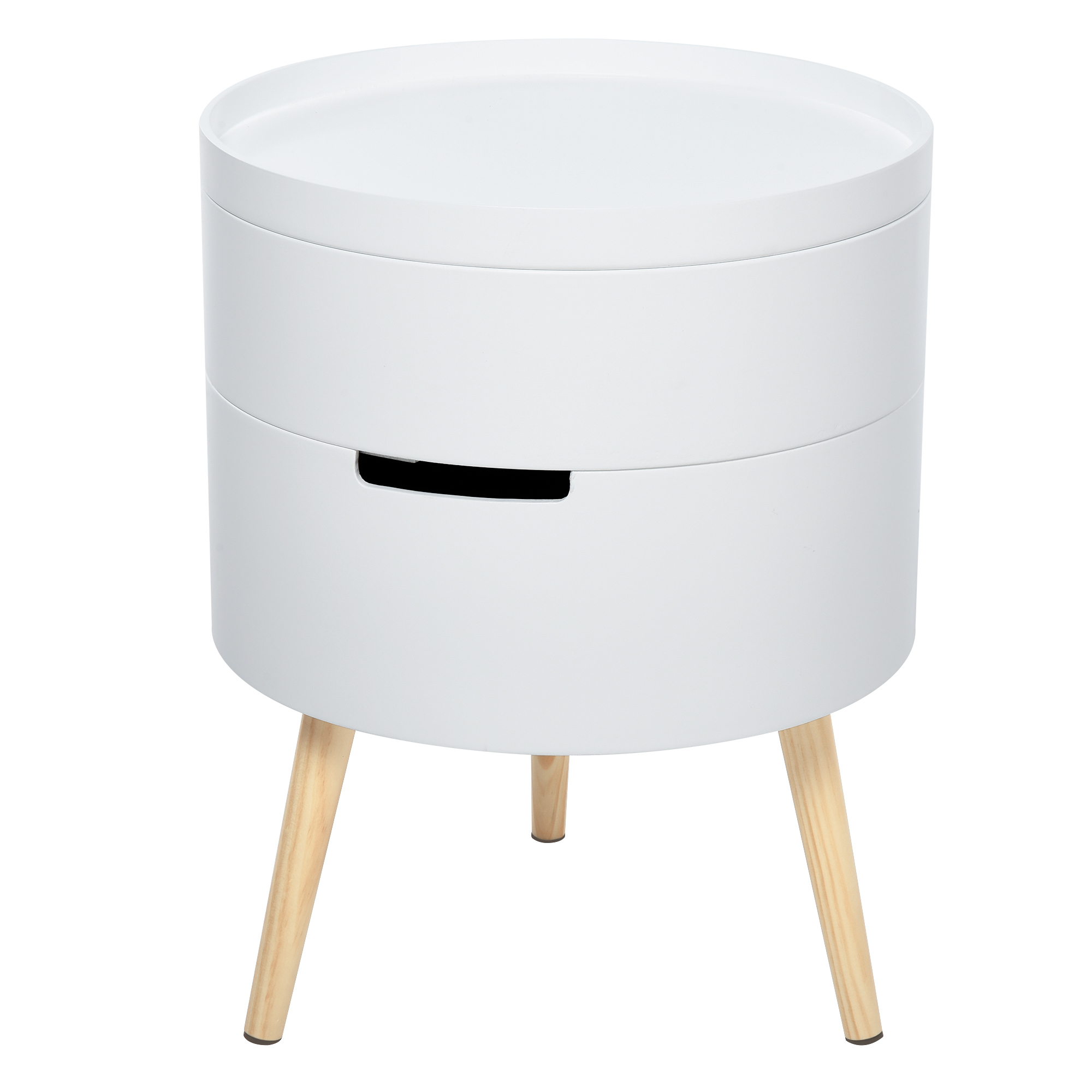 HOMCOM Mesita de noche - mesa de centro con 2 compartimentos de almacenamiento - tapa de MDF - dim. Ø 38 x 48 cm - blanco