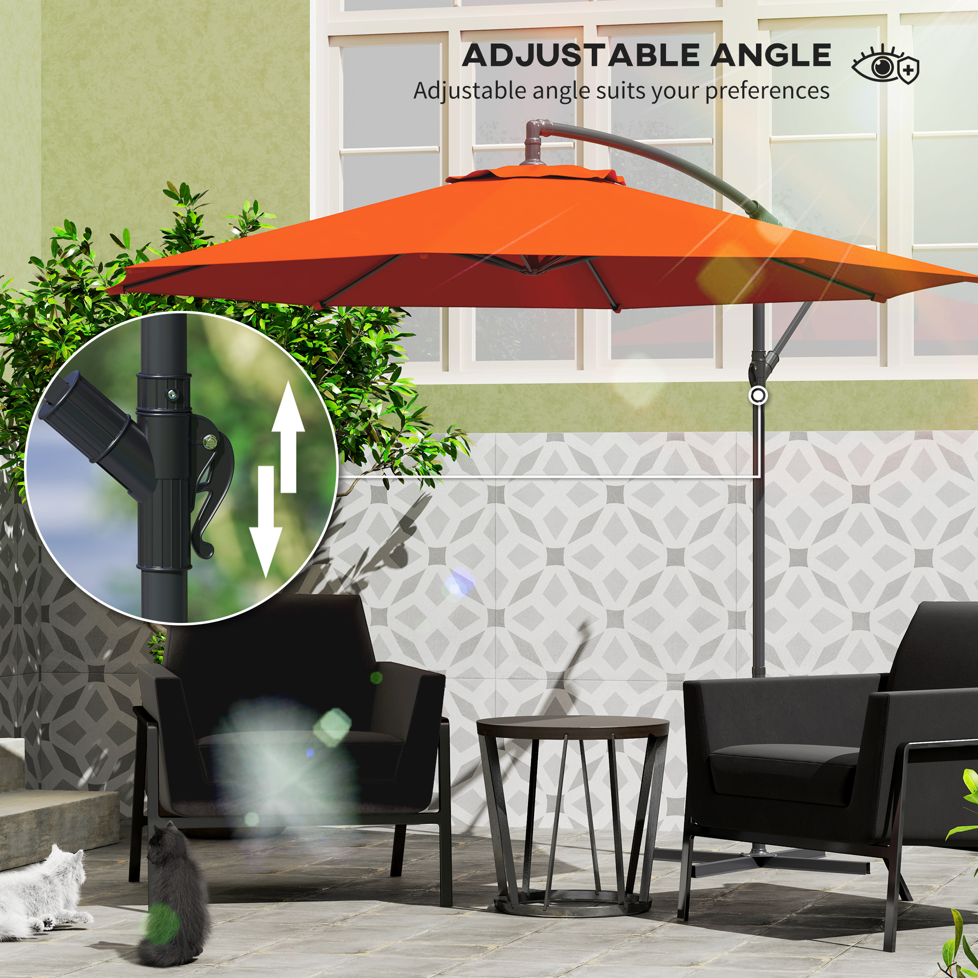 Outsunny 2.45m Overhanging Cantilever Parasol, with Cross Base Orange 7