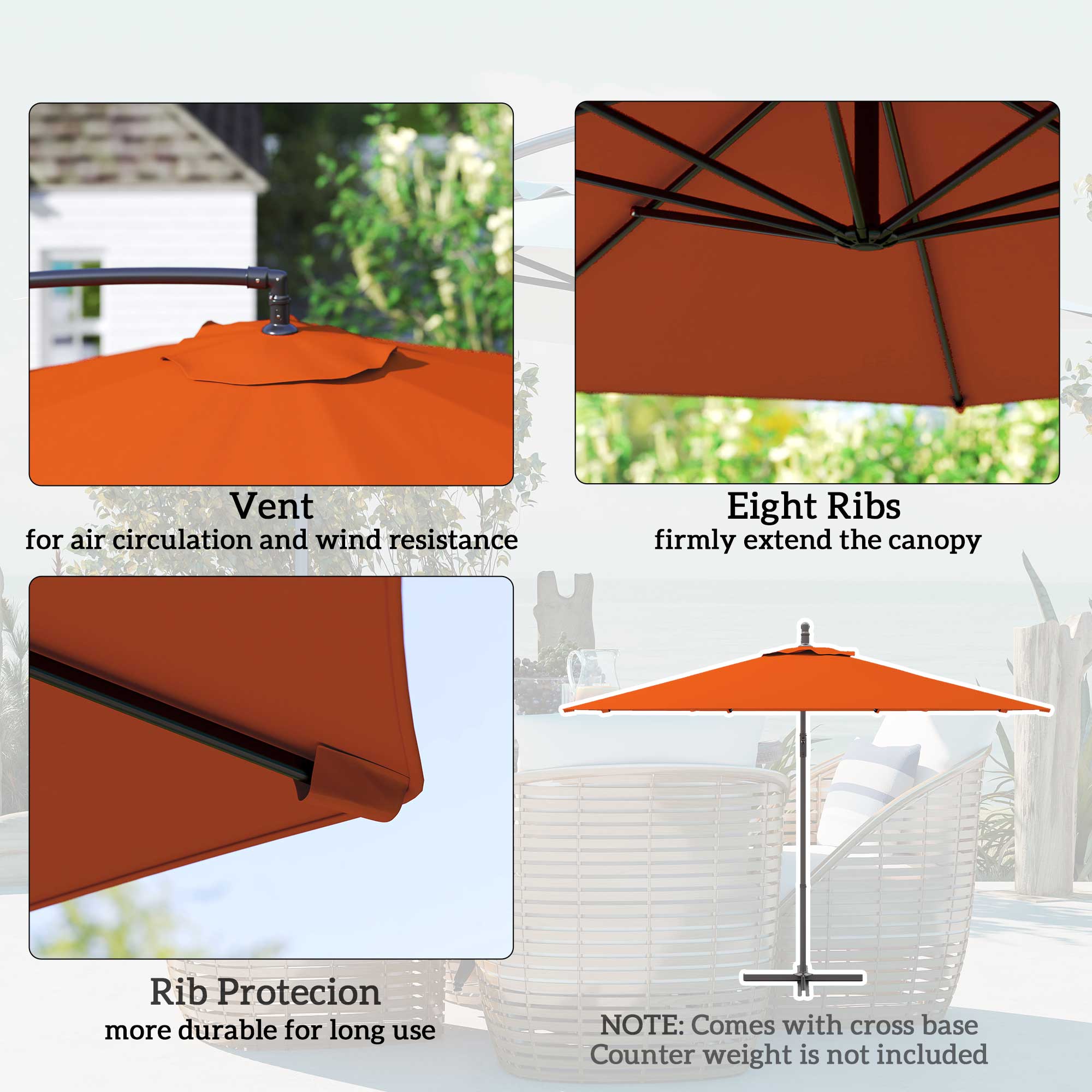 Outsunny 2.45m Overhanging Cantilever Parasol, with Cross Base Orange 5