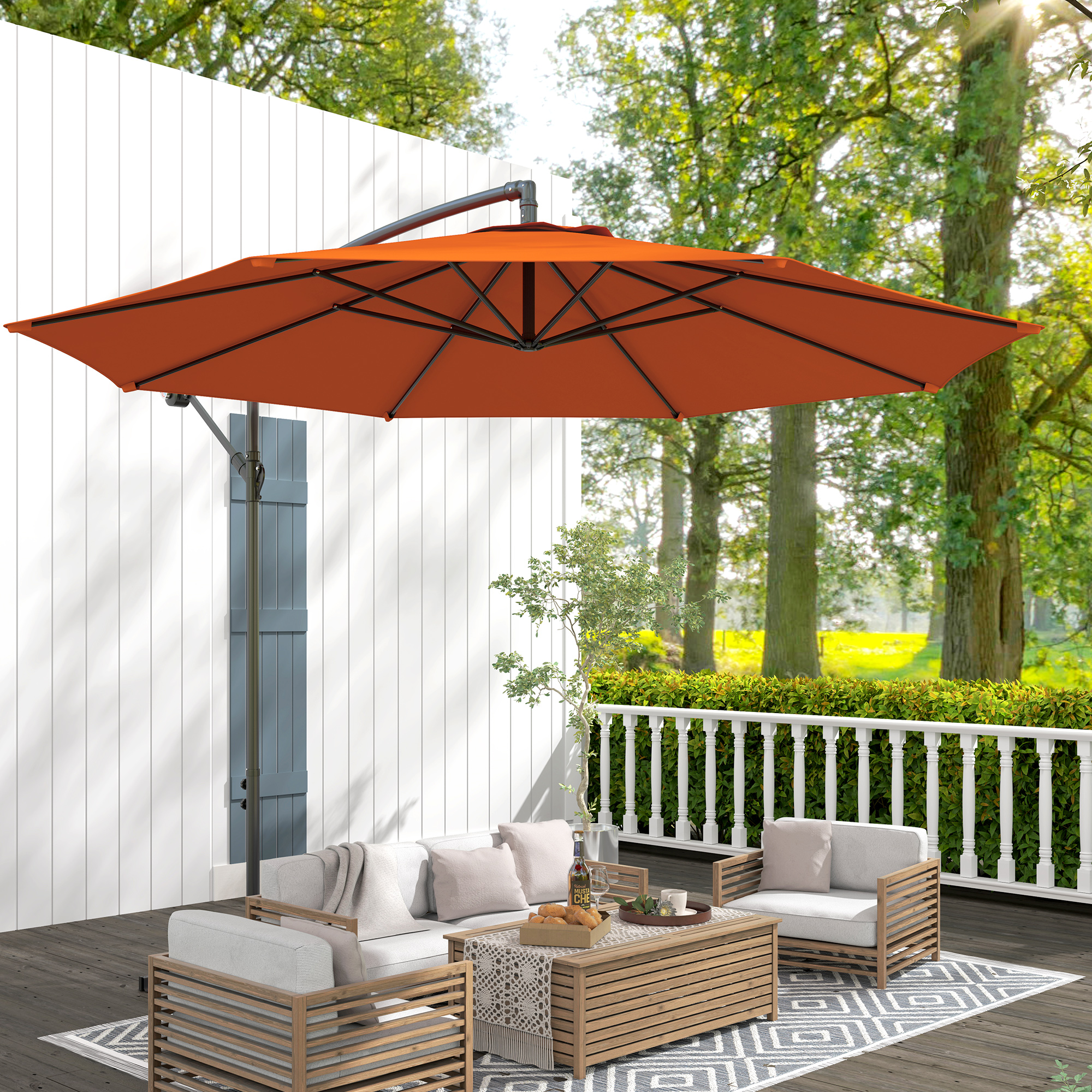 Outsunny 2.45m Overhanging Cantilever Parasol, with Cross Base Orange 2