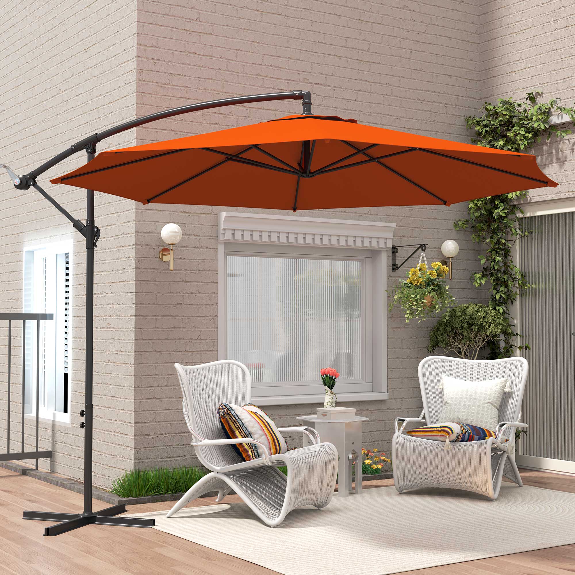 Outsunny 2.45m Overhanging Cantilever Parasol, with Cross Base Orange 8