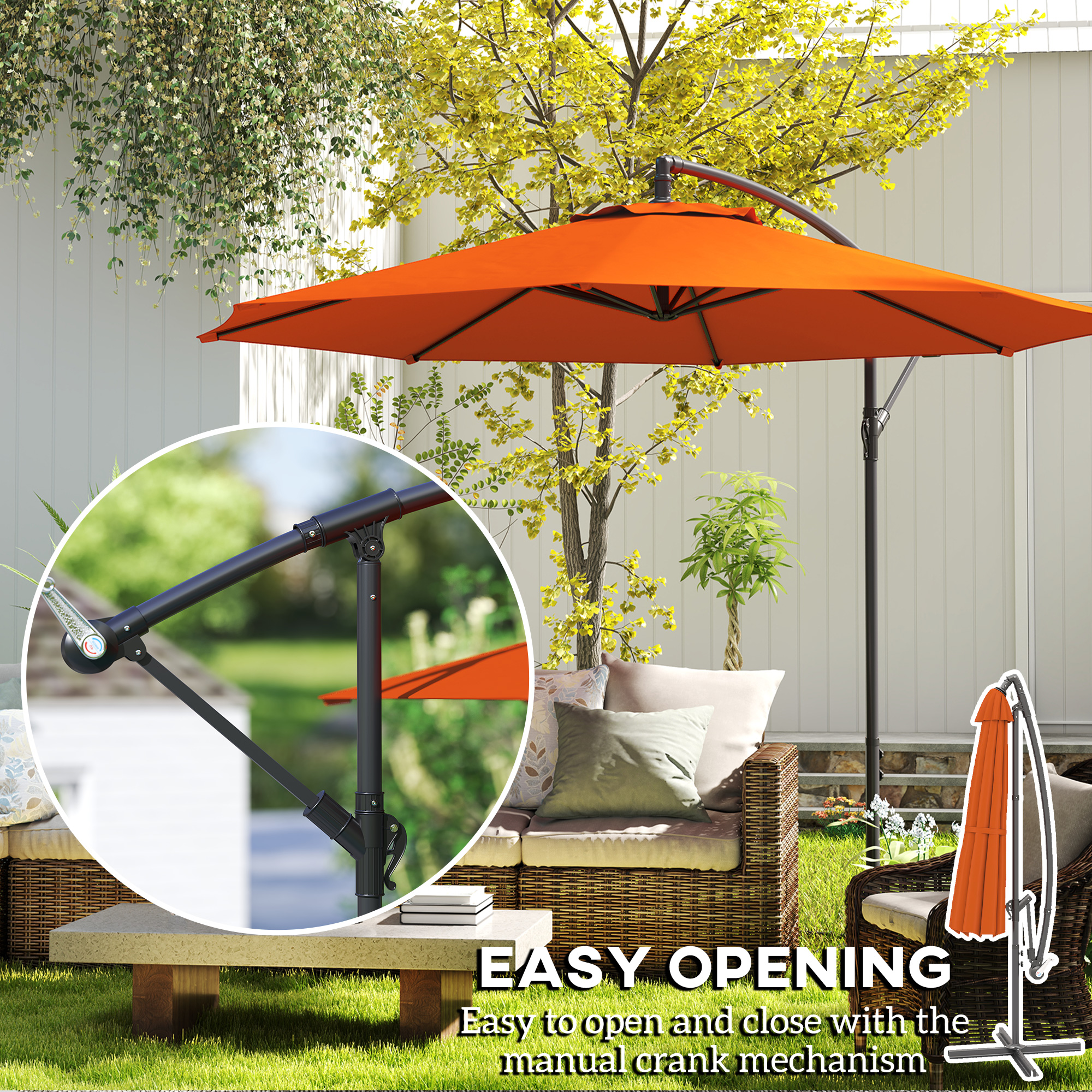 Outsunny 2.45m Overhanging Cantilever Parasol, with Cross Base Orange 4