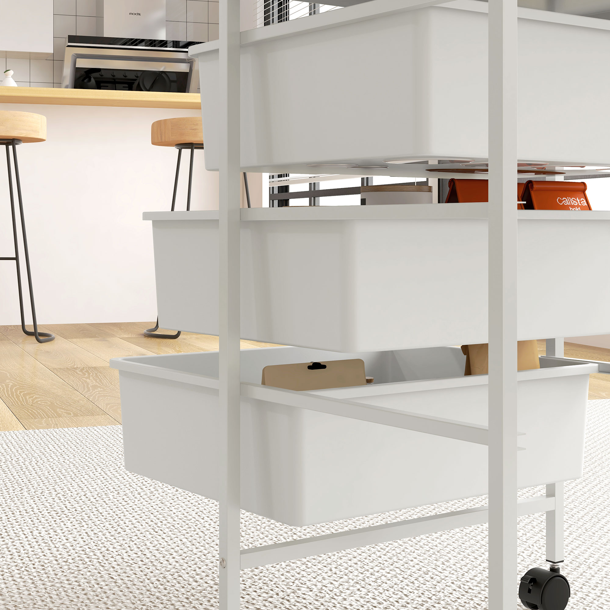 COSTWAY Carrello con 15 Cassetti Impilabili, Carrello di Stoccaggio con Ruote, Carello