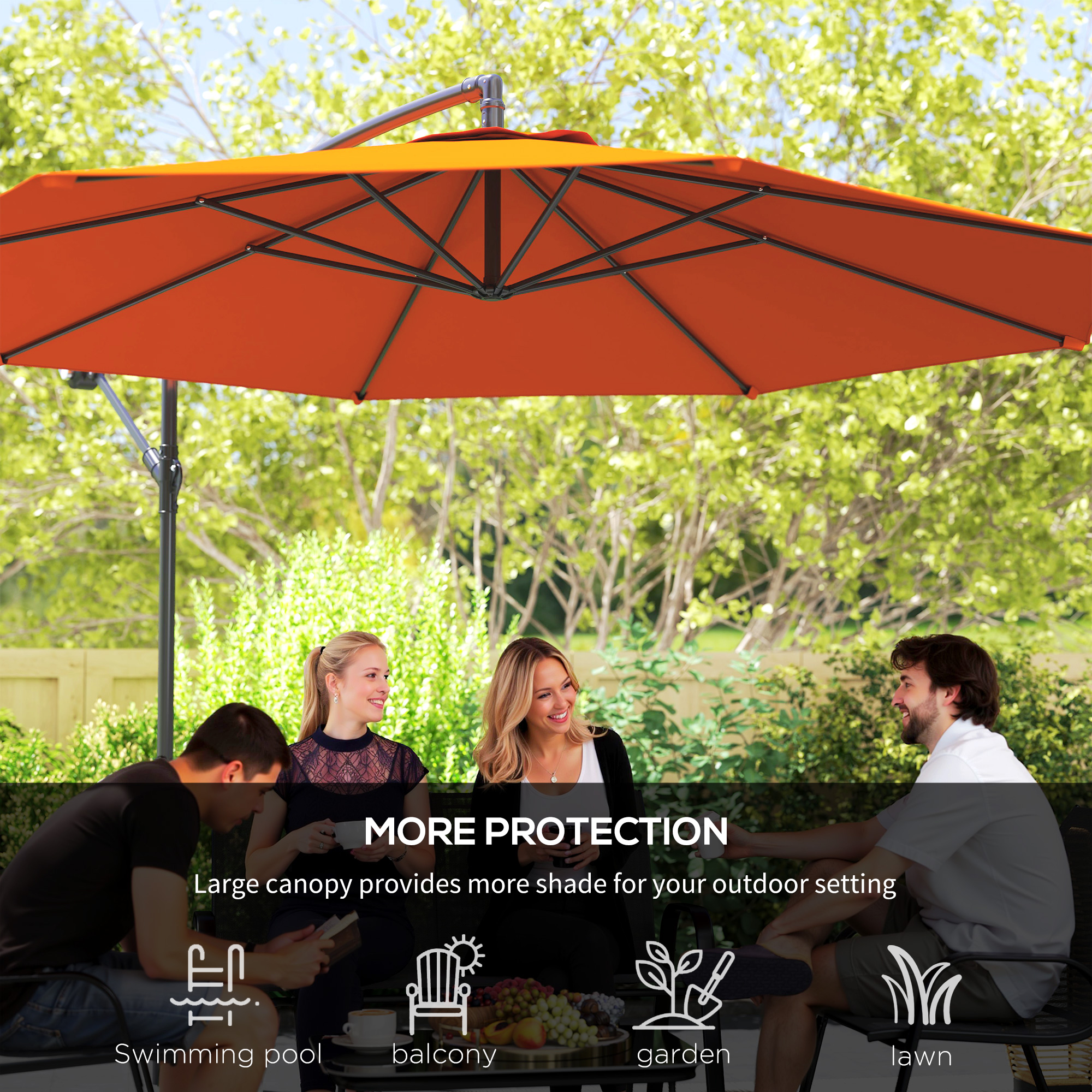 Outsunny 2.45m Overhanging Cantilever Parasol, with Cross Base Orange 6