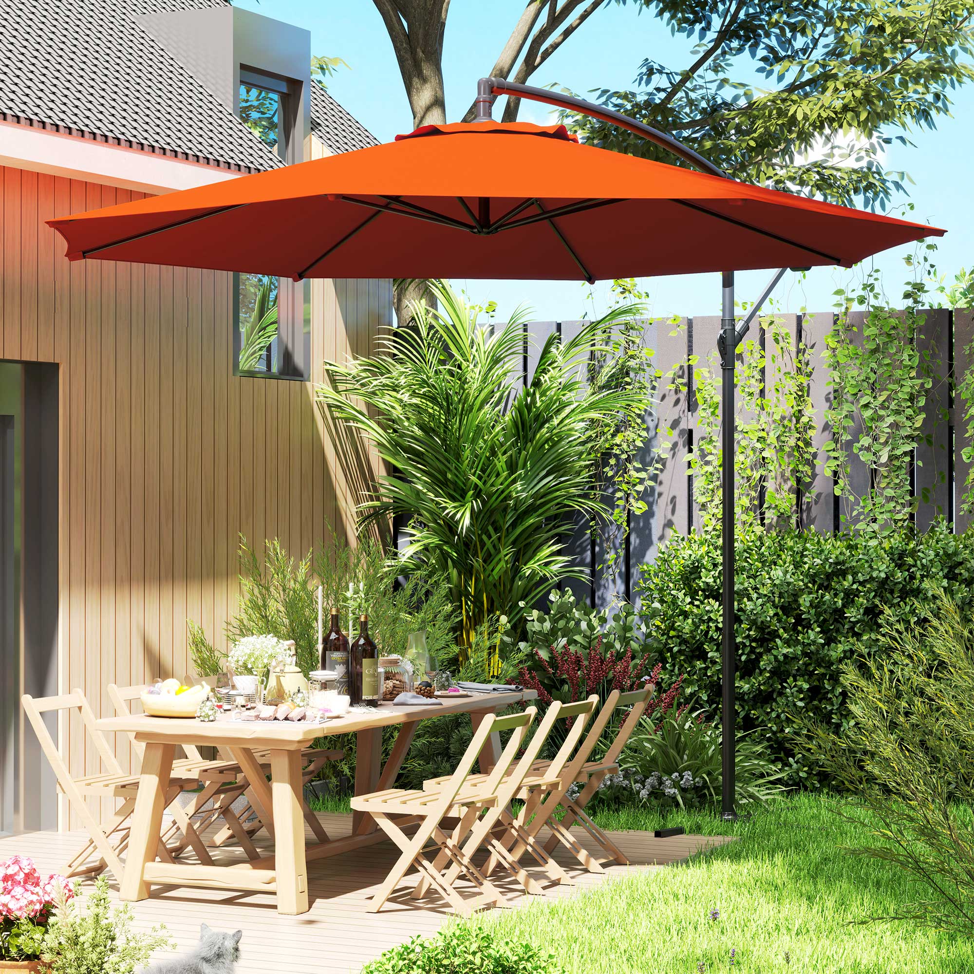 Outsunny 2.45m Overhanging Cantilever Parasol, with Cross Base Orange 9