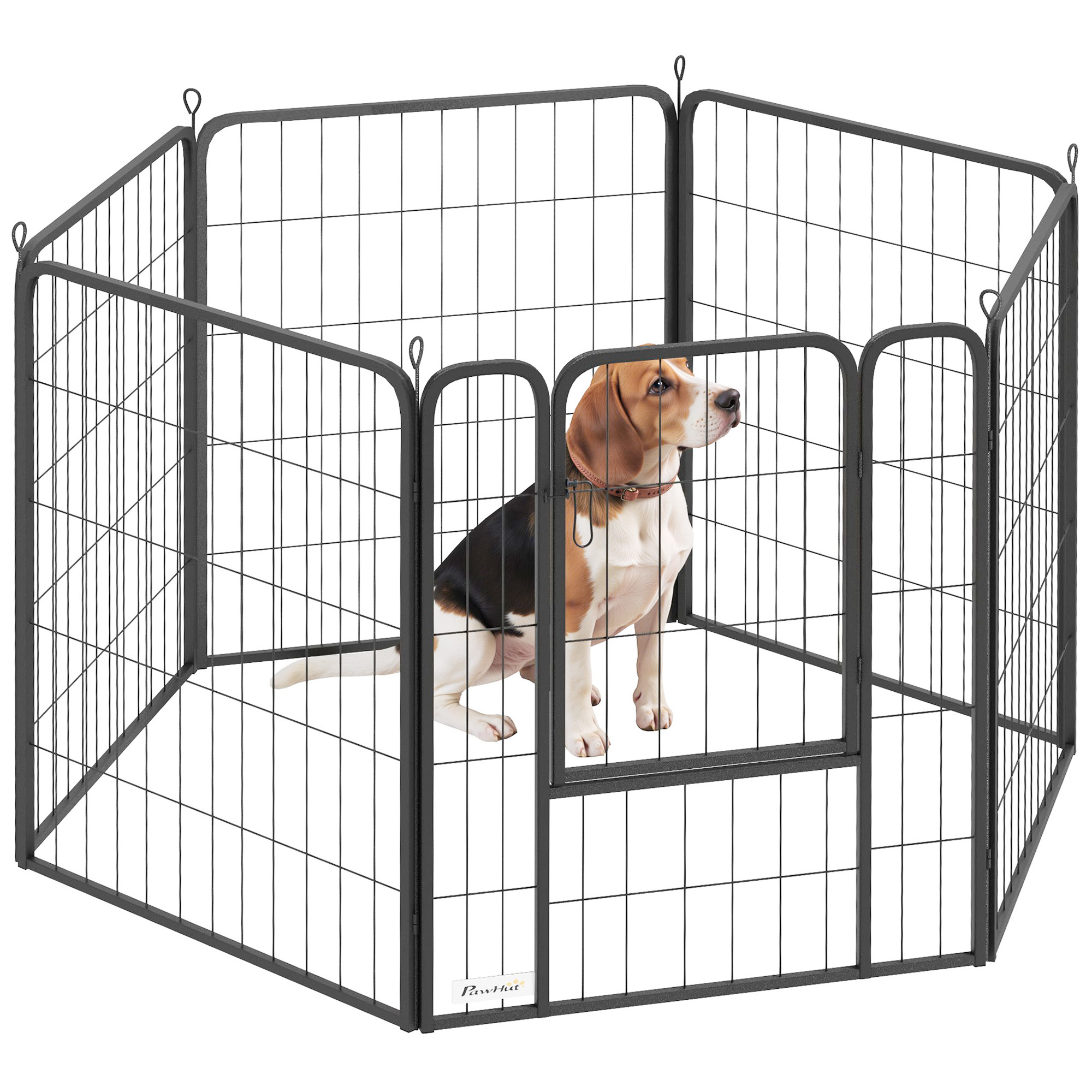 PawHut Six-Panel Dog Playpen with Door, for Small Dogs, Indoors, Outdoors, 60cm Tall, Black