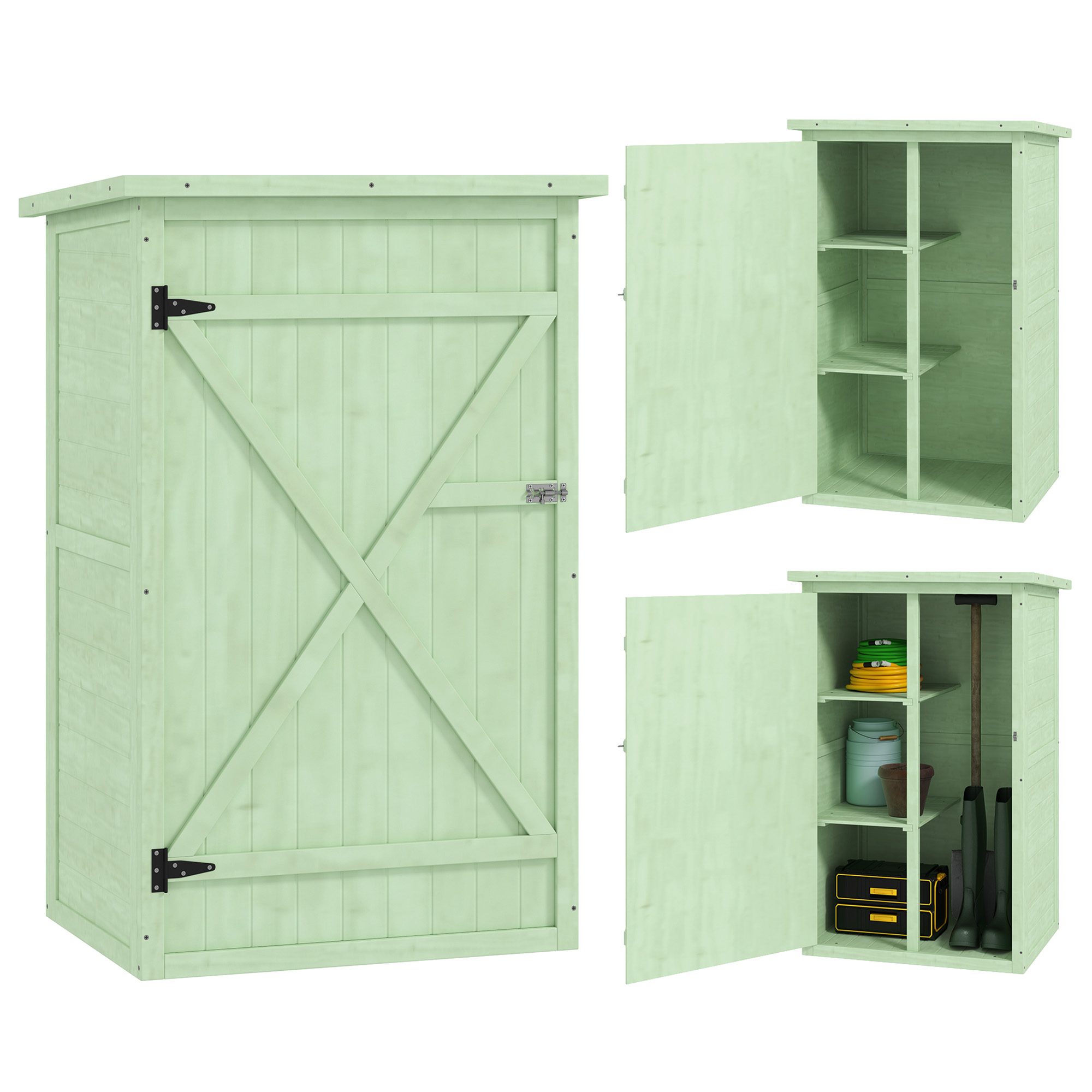 Product photograph of Outsunny Wooden Small Shed Garden Storage Shed With Shelves And Bolt Latch 75l X 56w X115h Cm Green from Aosom UK