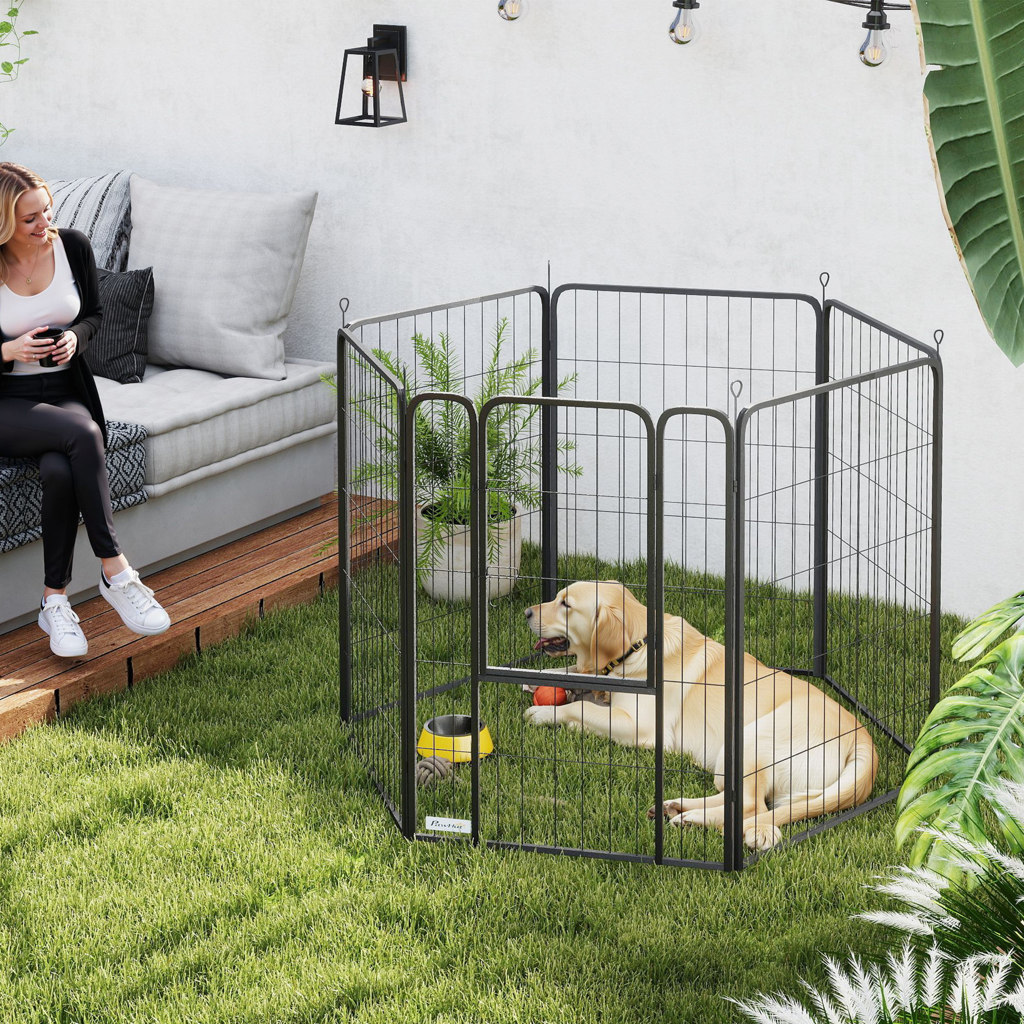 PawHut 12-Panel Solid Dog Playpen with Doors, for Medium Dogs, 80cm High, Black