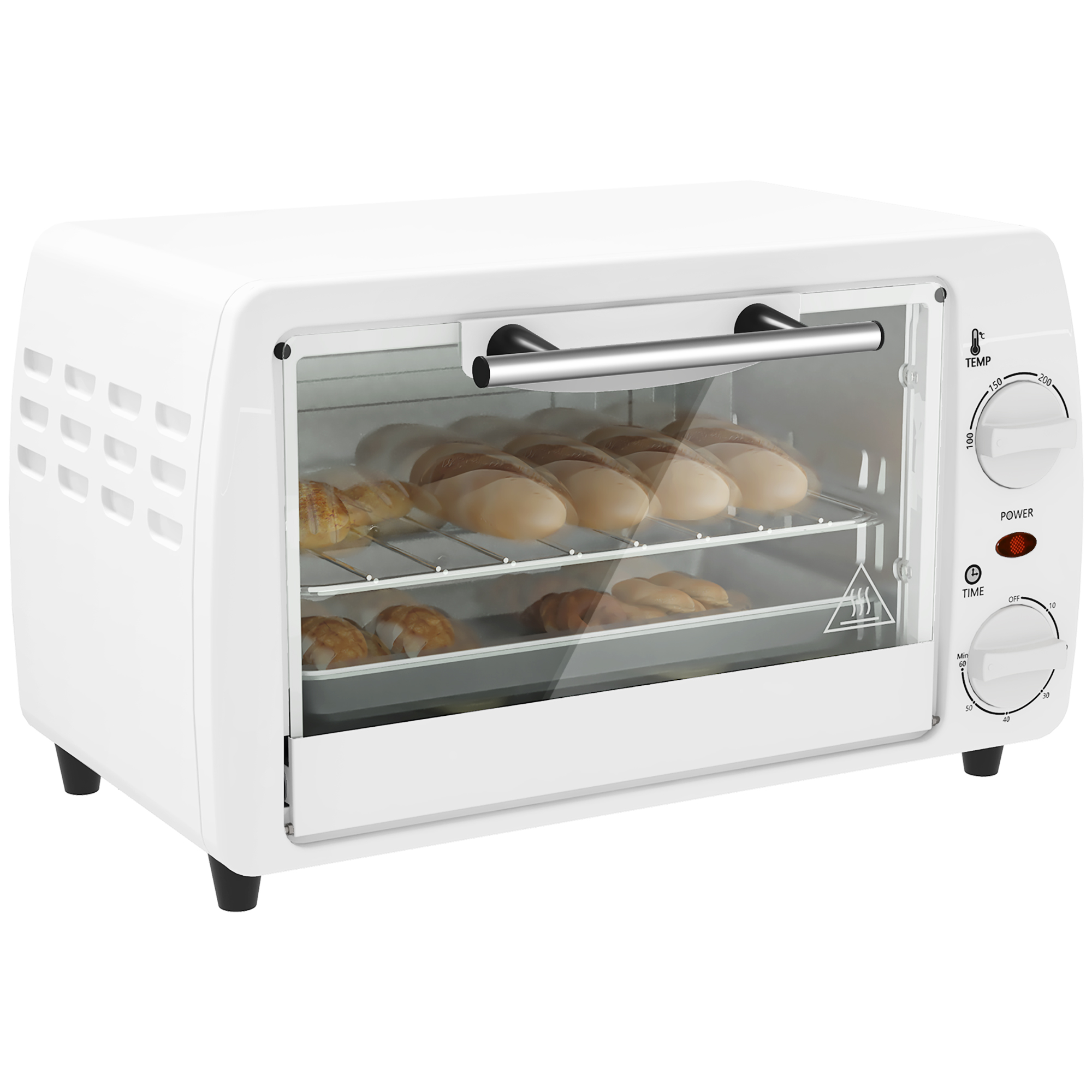 HOMCOM Horno Eléctrico Sobremesa 10L  750W Horno Eléctrico Pequeño Temperatura 230 ℃ y Temporizador 36,5x26x22 cm Blanco