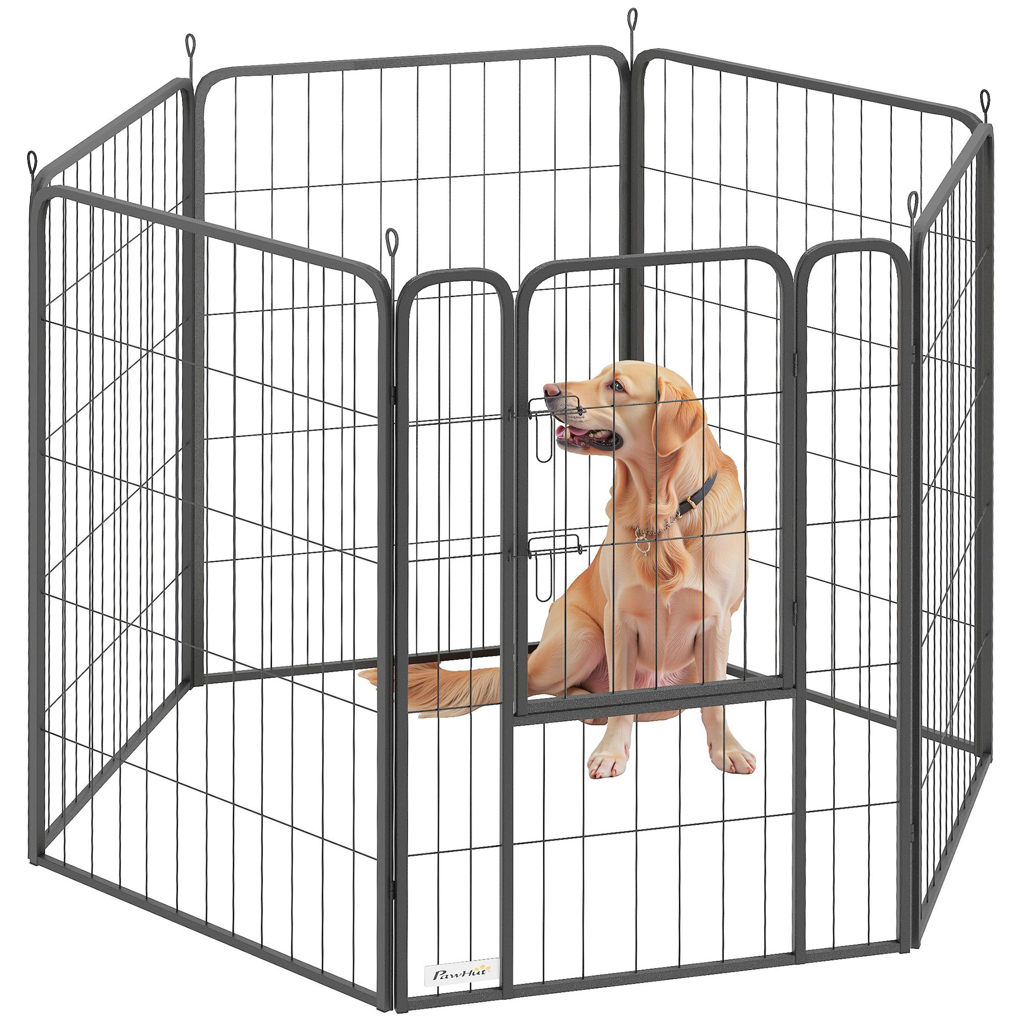 PawHut 12-Panel Solid Dog Playpen with Doors, for Medium Dogs, 80cm High, Black