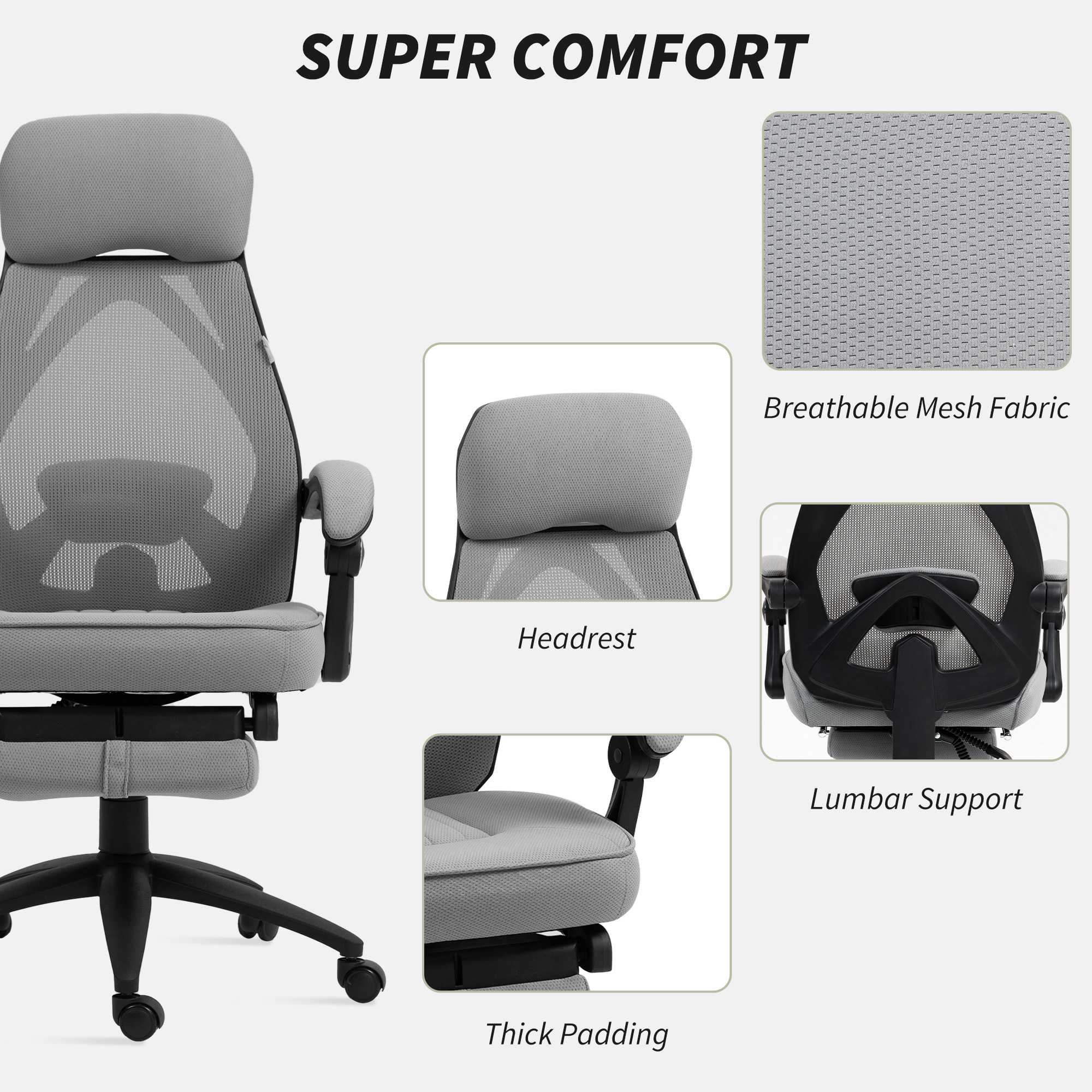 Vinsetto Office Chair with Footrest, High Back Swivel Desk Chair with Adjustable Height and Headrest for Home Office, Dark Grey 6