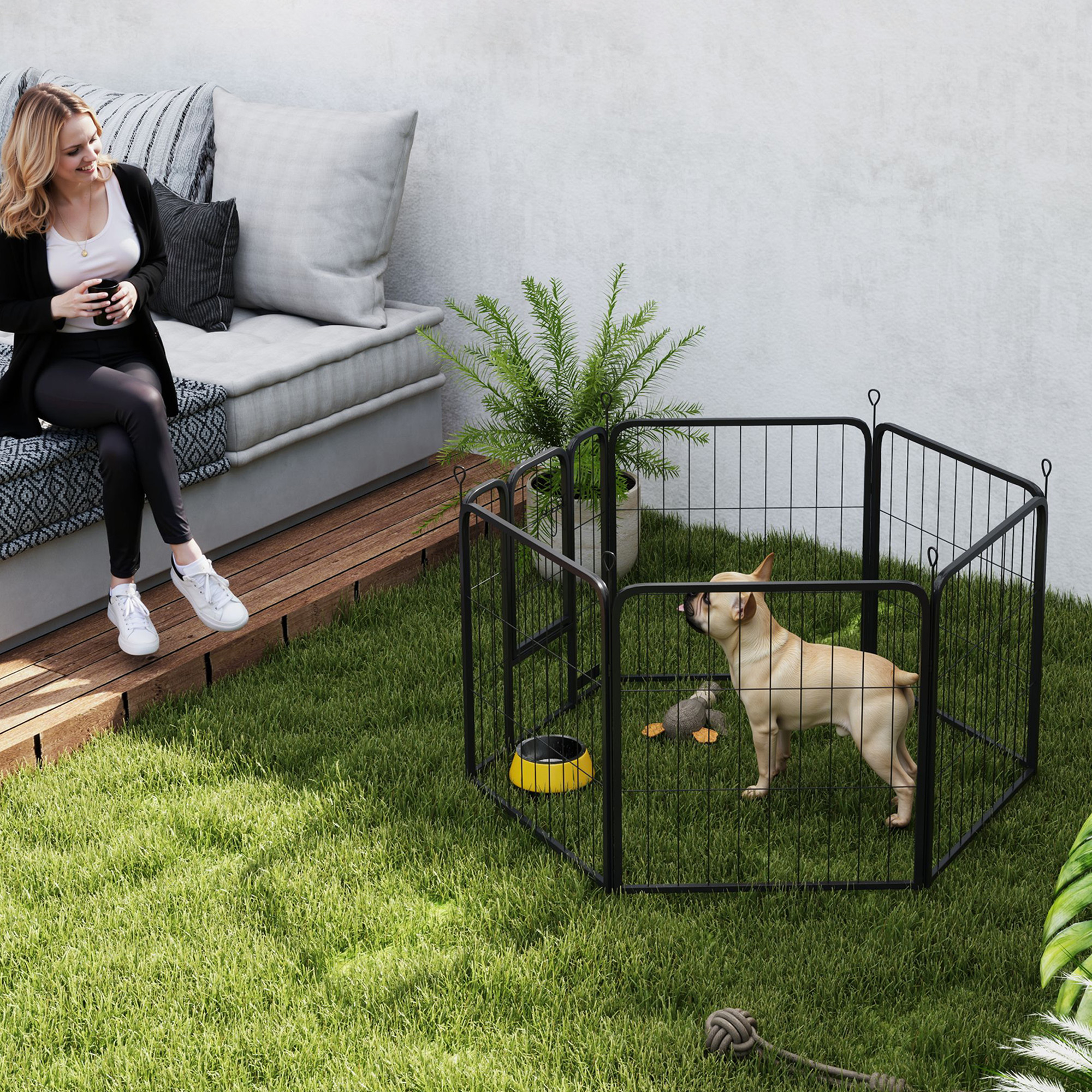 PawHut 6 Panels Heavy Duty Dog Playpen with Secure Door, for Indoor Outdoor, for Garden, Camping, 100cm High