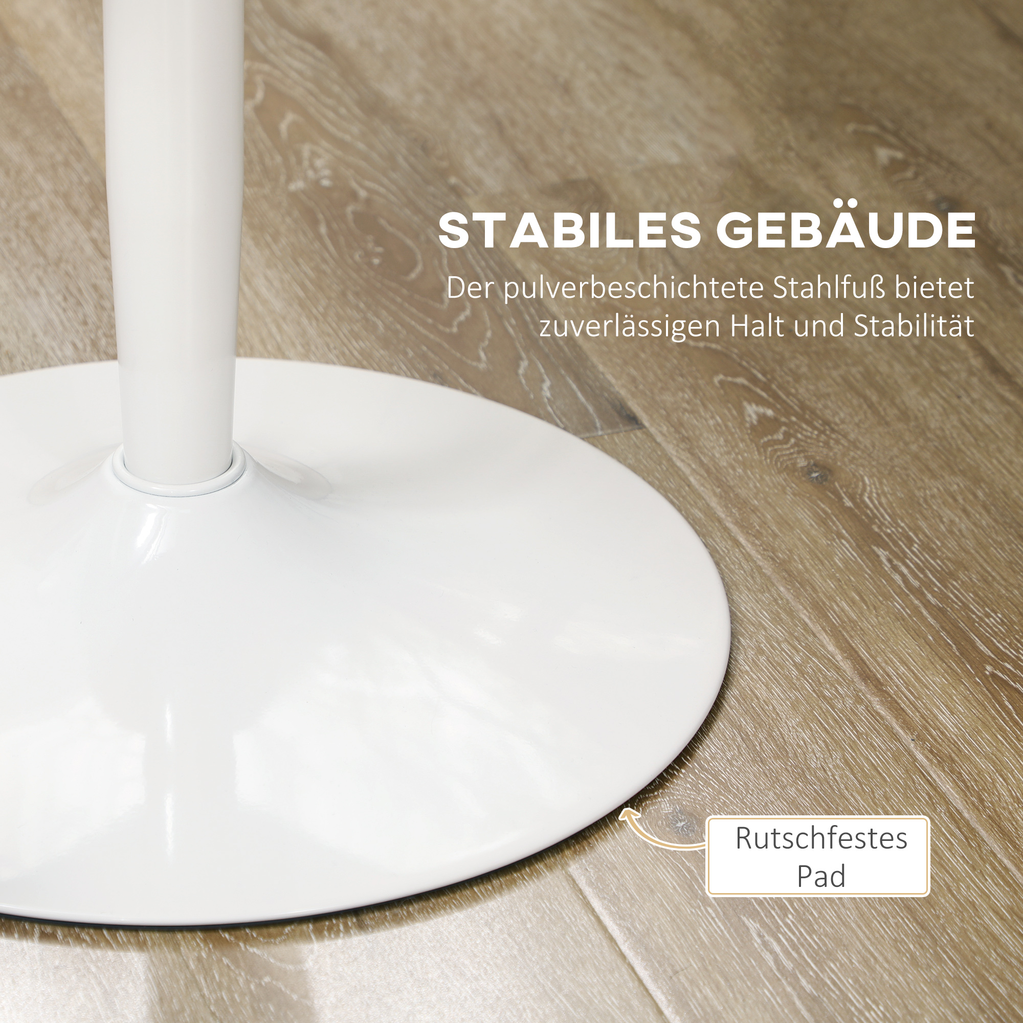 Söögilaud kahele inimesele, ümmargune lauaplaat Ø80 cm, MDF ja teras, libisemiskindel, valge, 75 cm