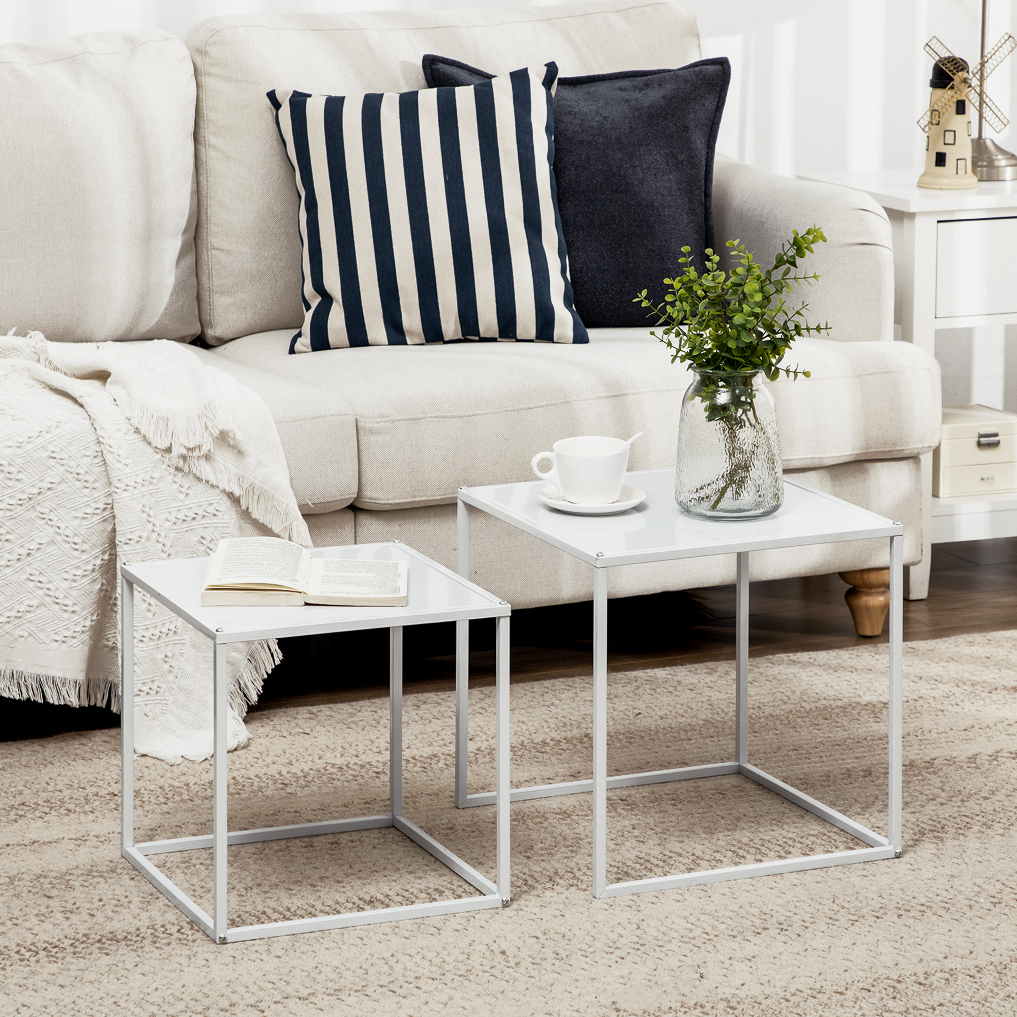 HOMCOM Square Nesting Coffee Table Set of 2, Modern Nest of Tables ...