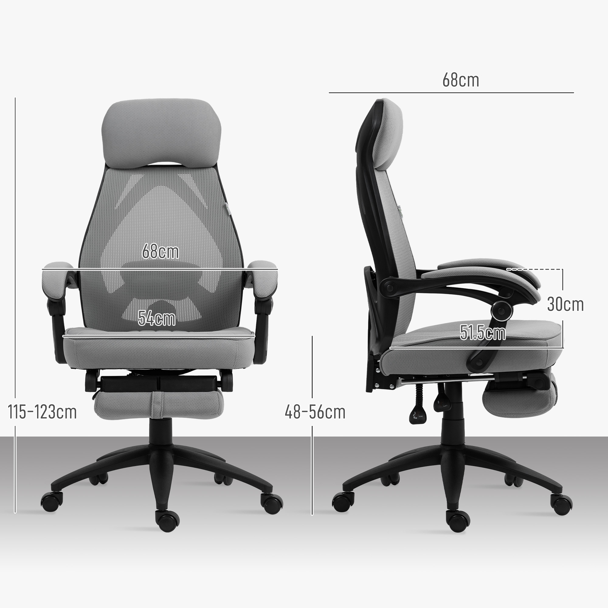Vinsetto Office Chair with Footrest, High Back Swivel Desk Chair with Adjustable Height and Headrest for Home Office, Dark Grey 3