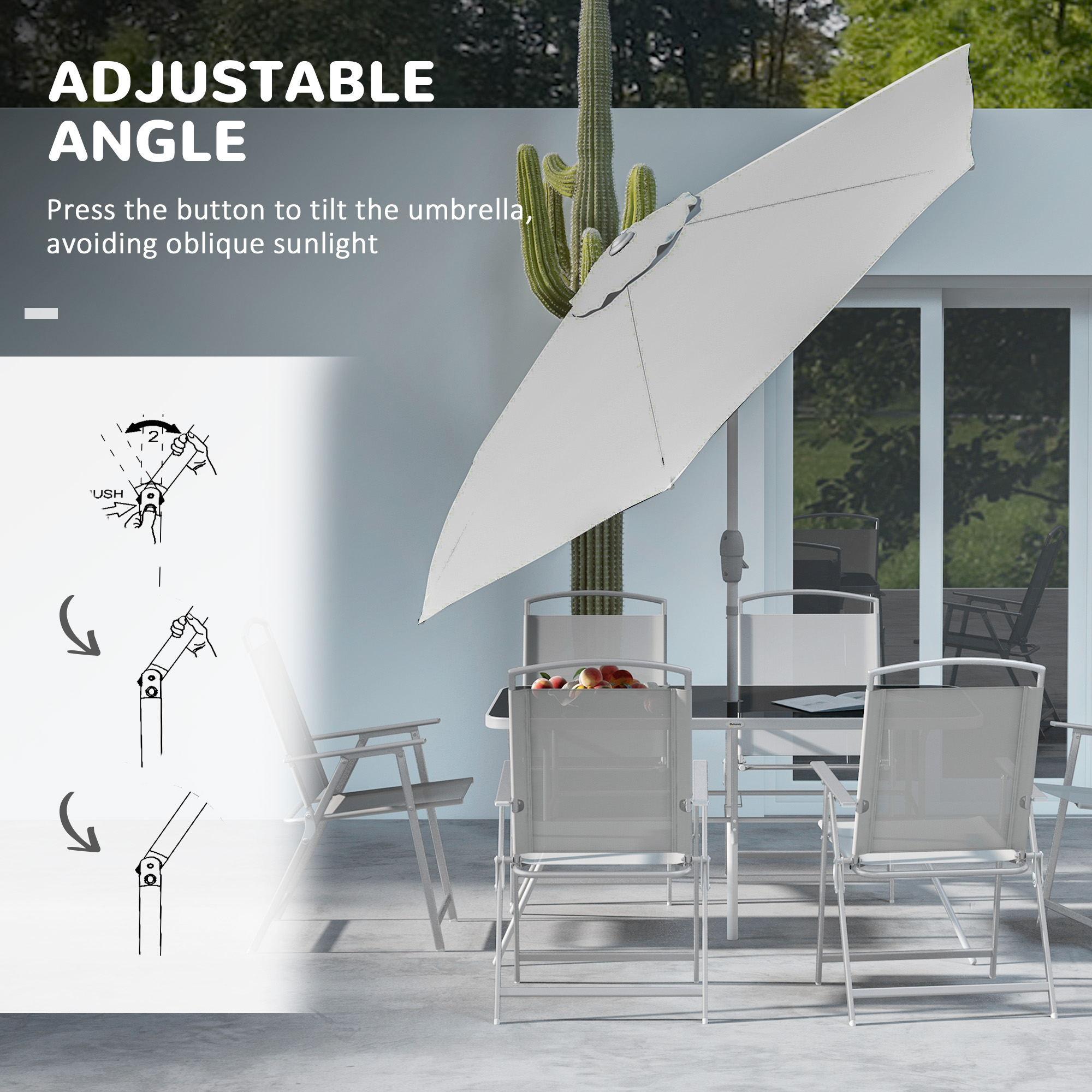 Outsunny Eight-Piece Garden Dining Set, with Chairs, Table and Parasol Grey 6