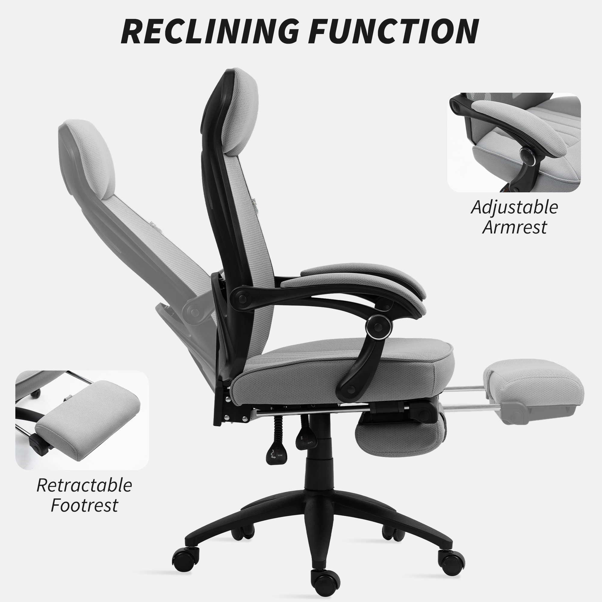 Vinsetto Office Chair with Footrest, High Back Swivel Desk Chair with Adjustable Height and Headrest for Home Office, Dark Grey 5