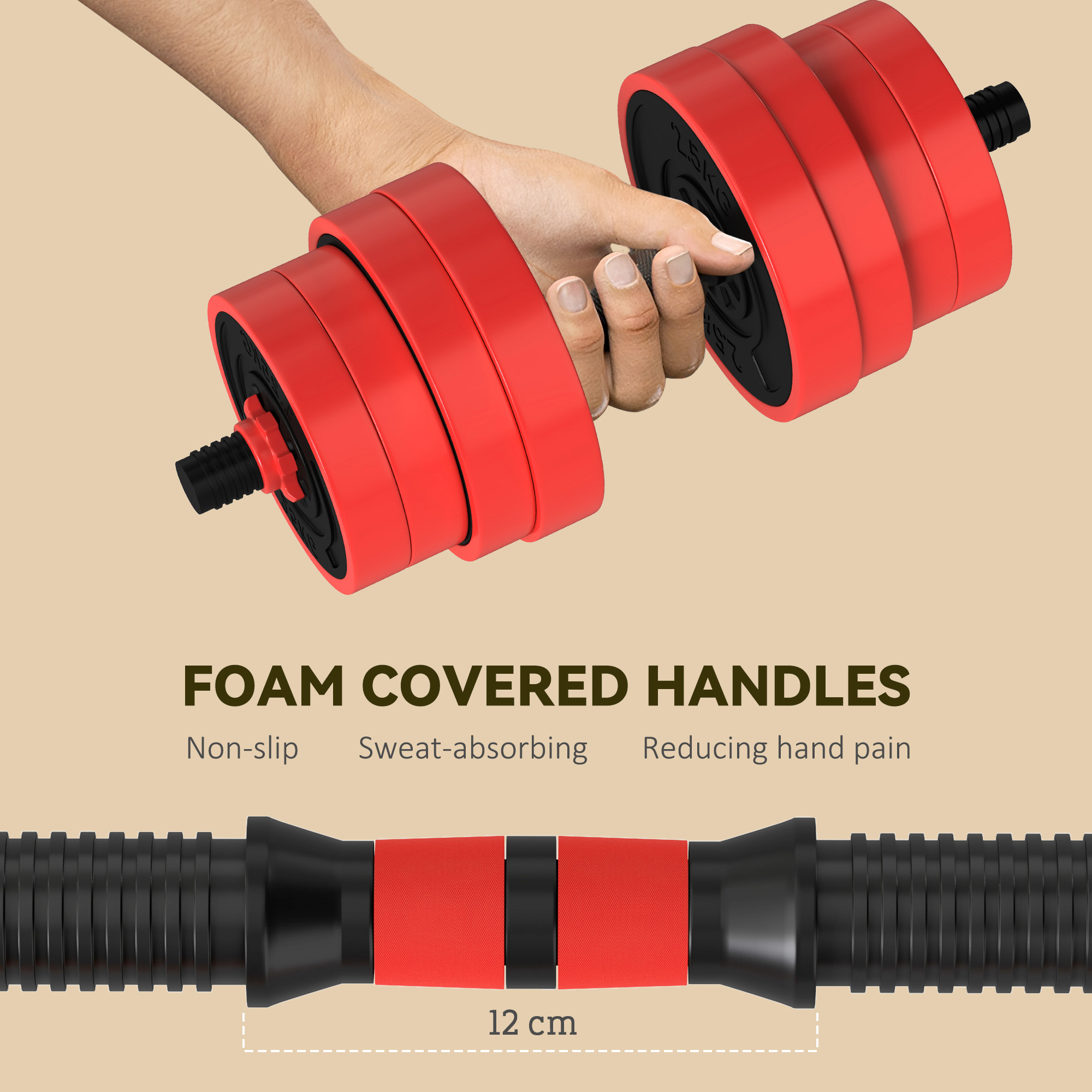 SPORTNOW 30kg Four-In-One Adjustable Weight Dumbbells Set, Barbell, Kettlebell, Push Up Stand Red 6