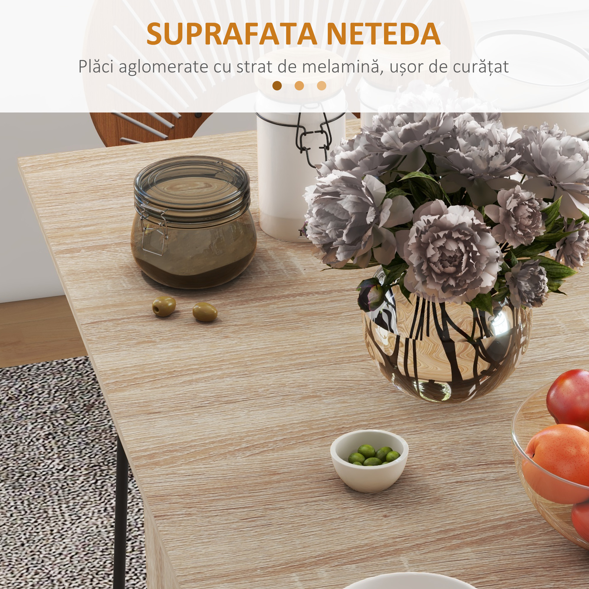  Masa Pliabila cu 2 Extensii pentru 6 Persoane, cu Rafturi si Roti Integrate, Lemn Natural [6]