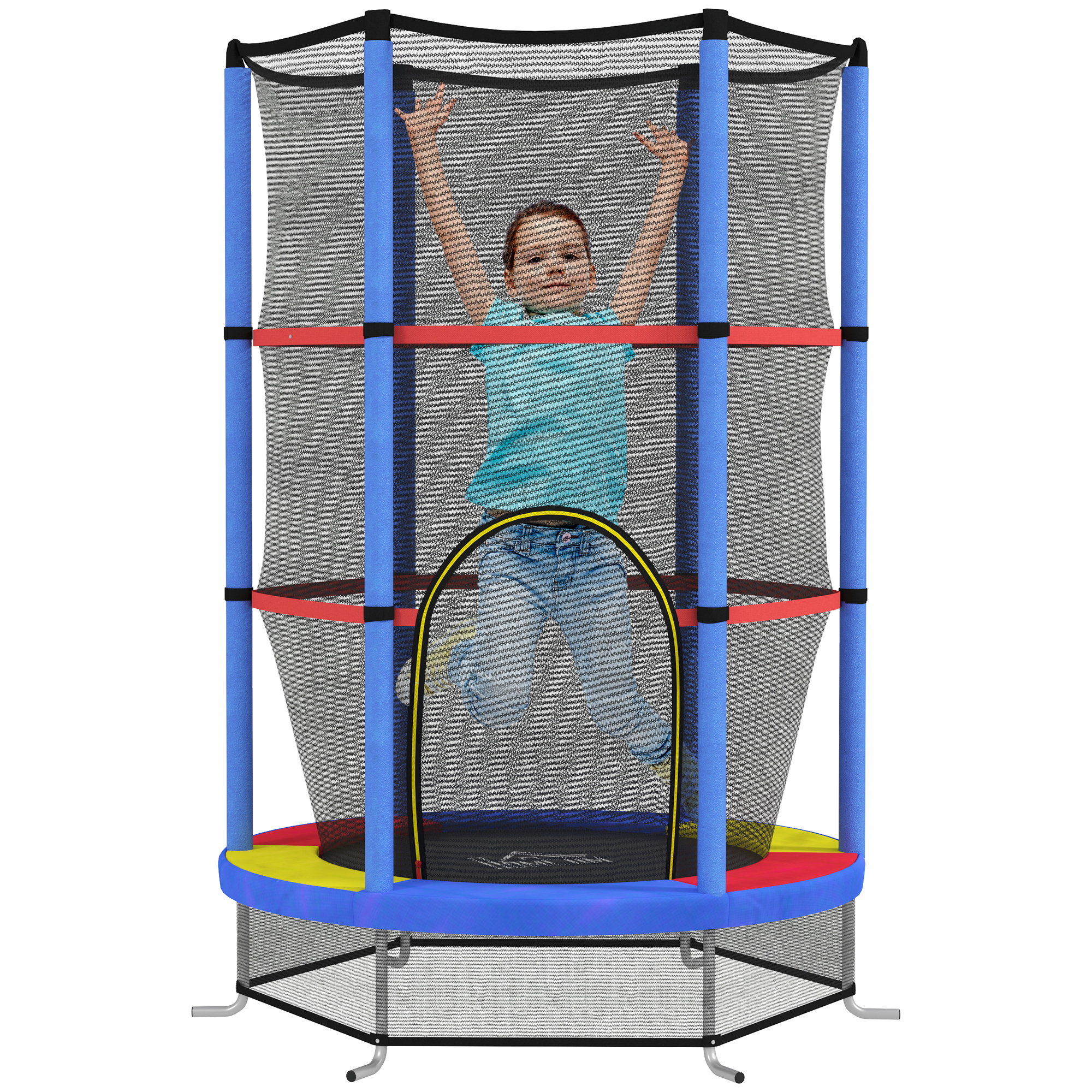 HOMCOM Cama Elástica Infantil Trampolín para Niños de 3-6 Años con Red de Seguridad Carga 45 kg Ø140x190 cm Multicolor