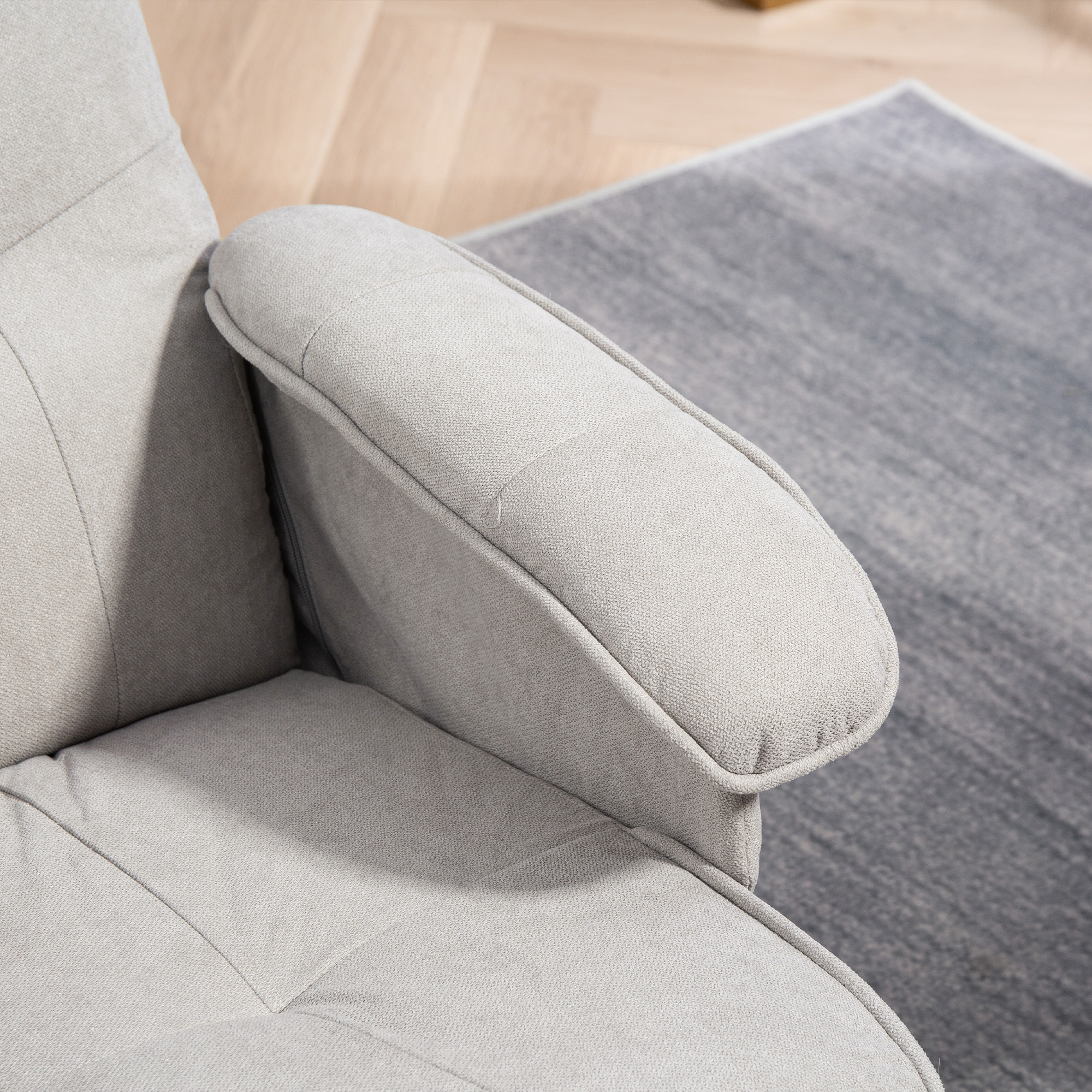 HOMCOM Linen Swivel Recliner Chair with Footstool, Upholstered Reclining Armchair with Wooden Base for Living Room, Light Grey 7