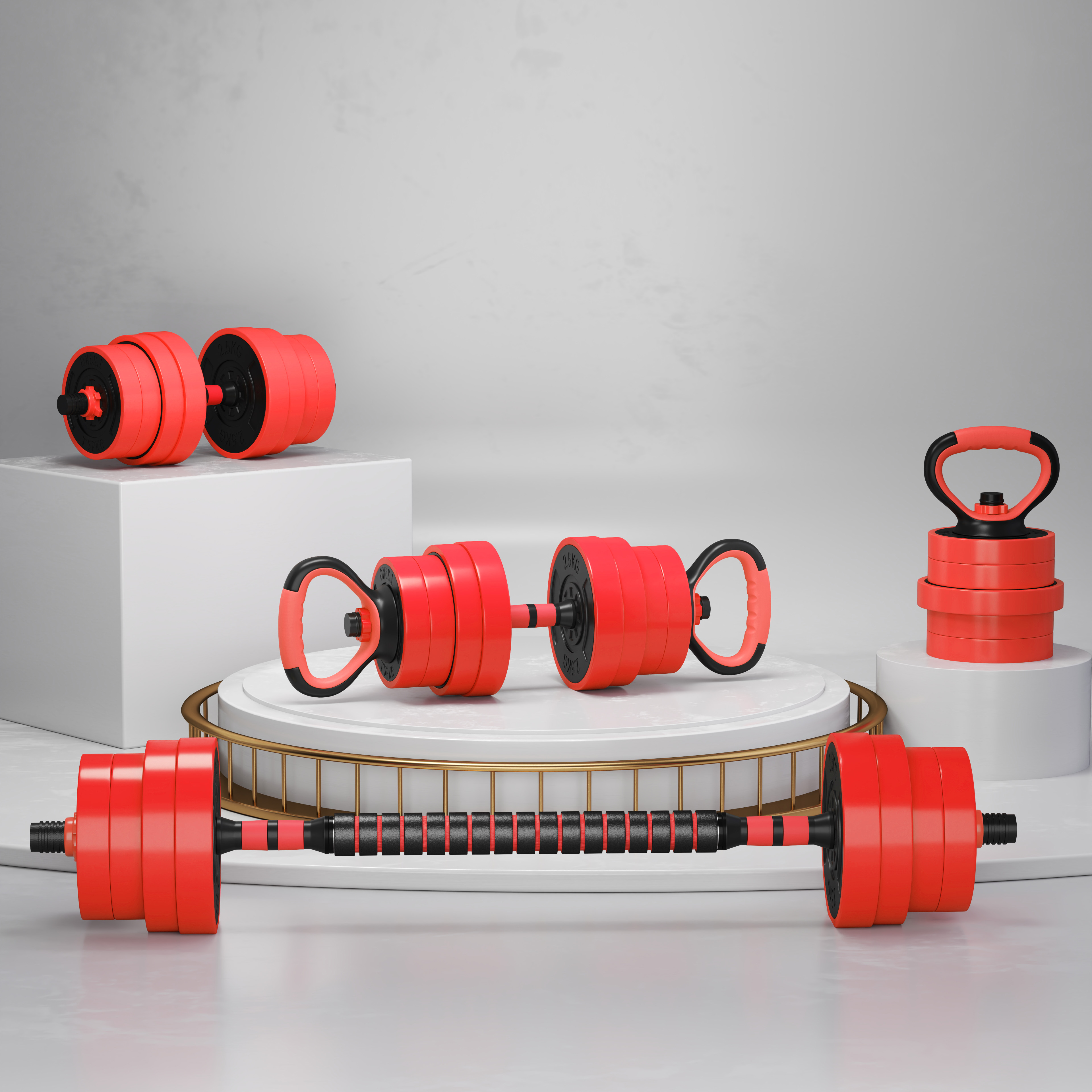 SPORTNOW 30kg Four-In-One Adjustable Weight Dumbbells Set, Barbell, Kettlebell, Push Up Stand Red 8