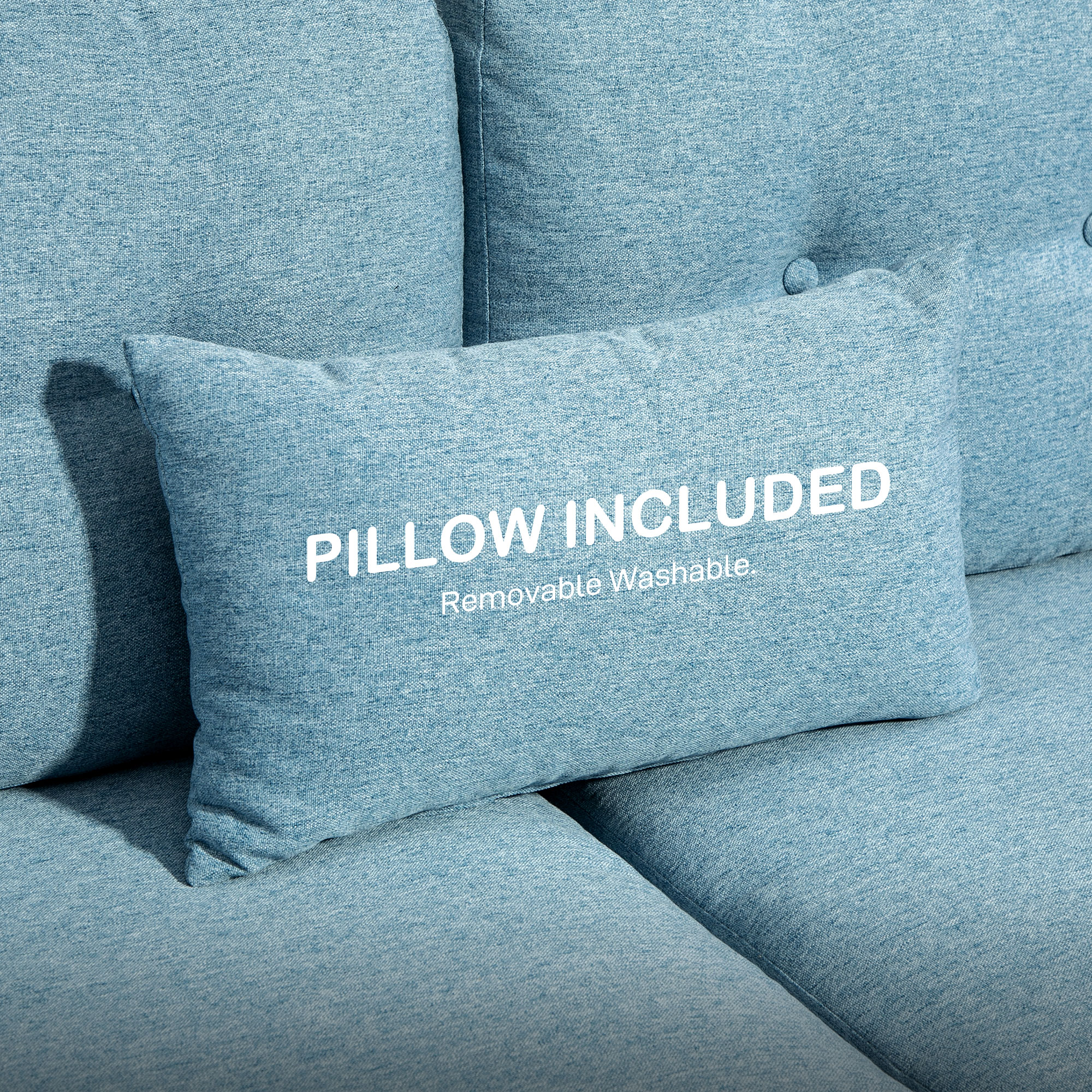 HOMCOM 2 Seater Sofa with Spring Cushion, Fabric Sofa with Wooden Legs, Modern Love Seat for Living Room, 140cm Width Tufted Couch for Bedroom, Light Blue 7