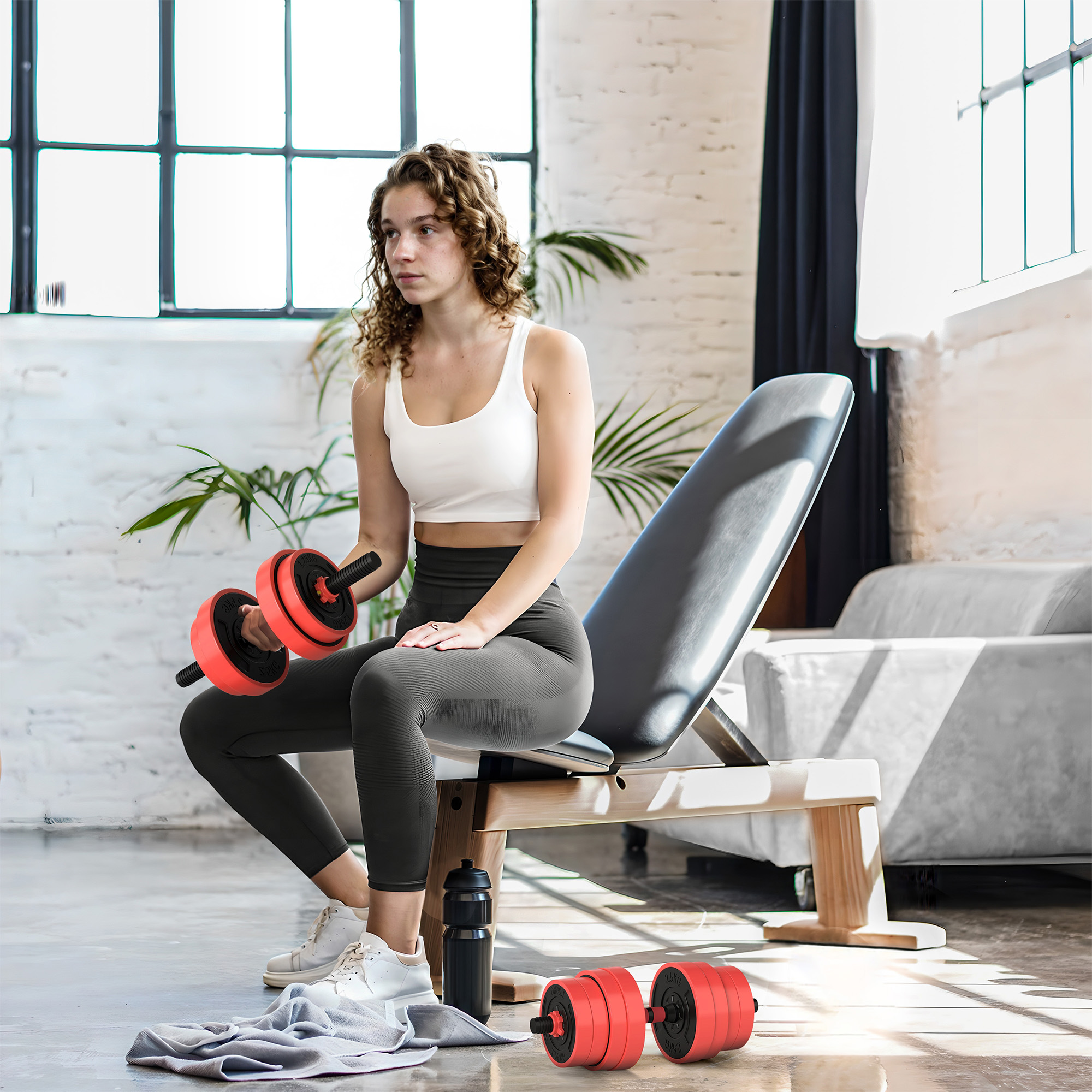 SPORTNOW 30kg Four-In-One Adjustable Weight Dumbbells Set, Barbell, Kettlebell, Push Up Stand Red 2