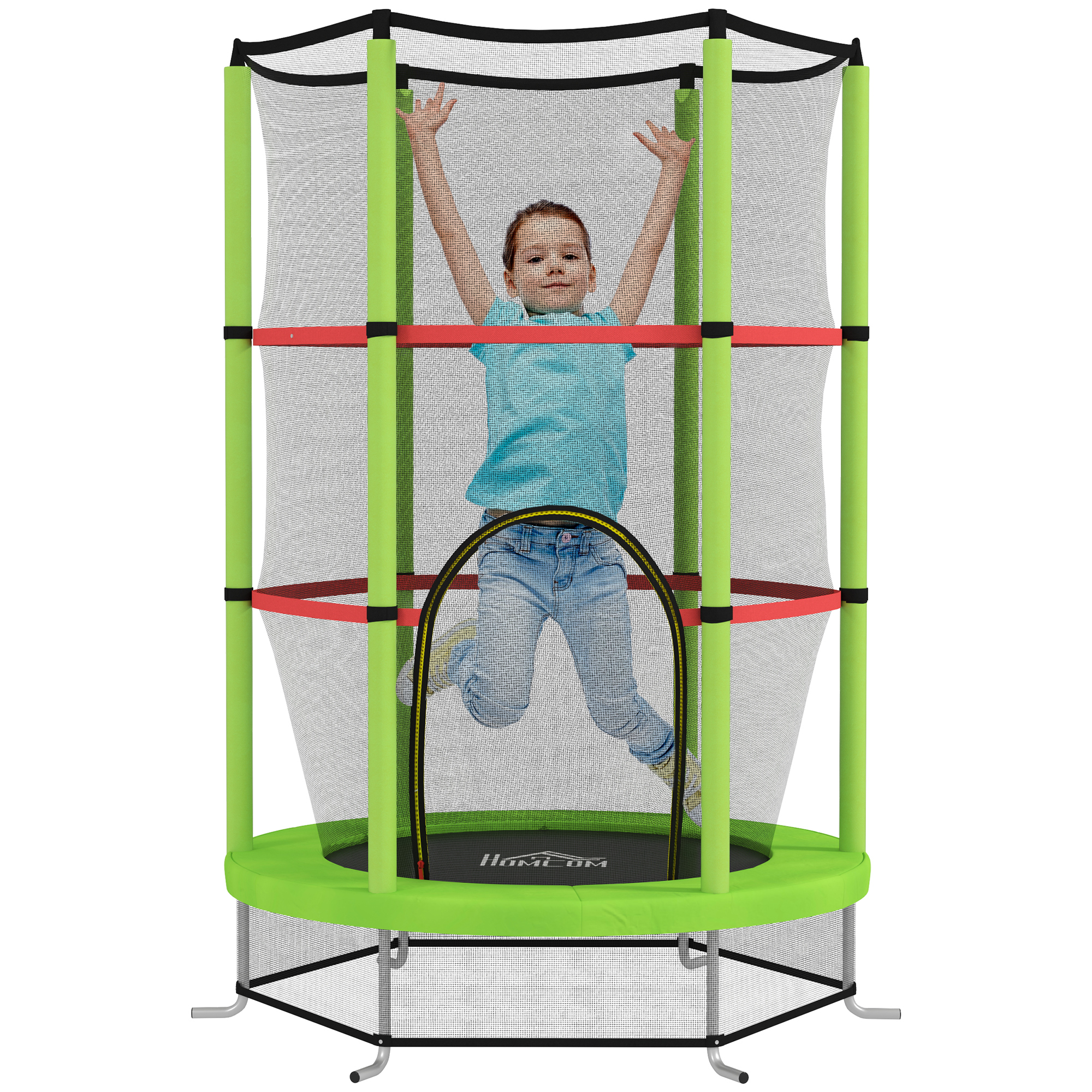 HOMCOM Cama Elástica Infantil Trampolín para Niños de 3-6 Años con Red de Seguridad Carga 45 kg Ø140x190 cm Verde