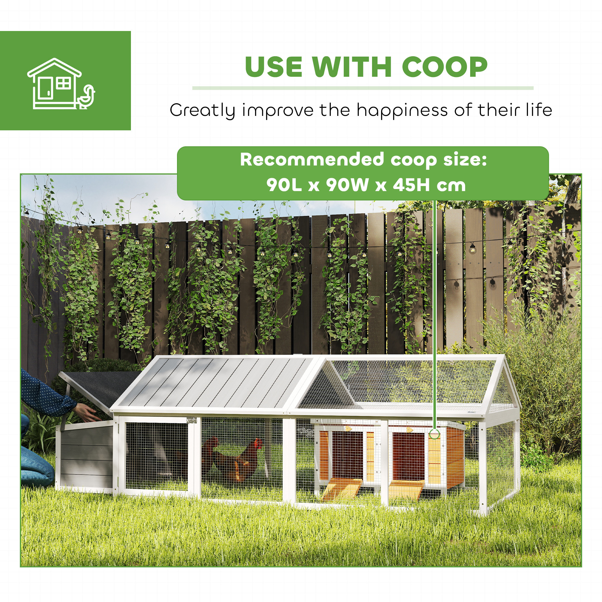 PawHut Wooden Chicken Coop with Nesting Box, Openable Roof, for 4-8 Chickens, White 6