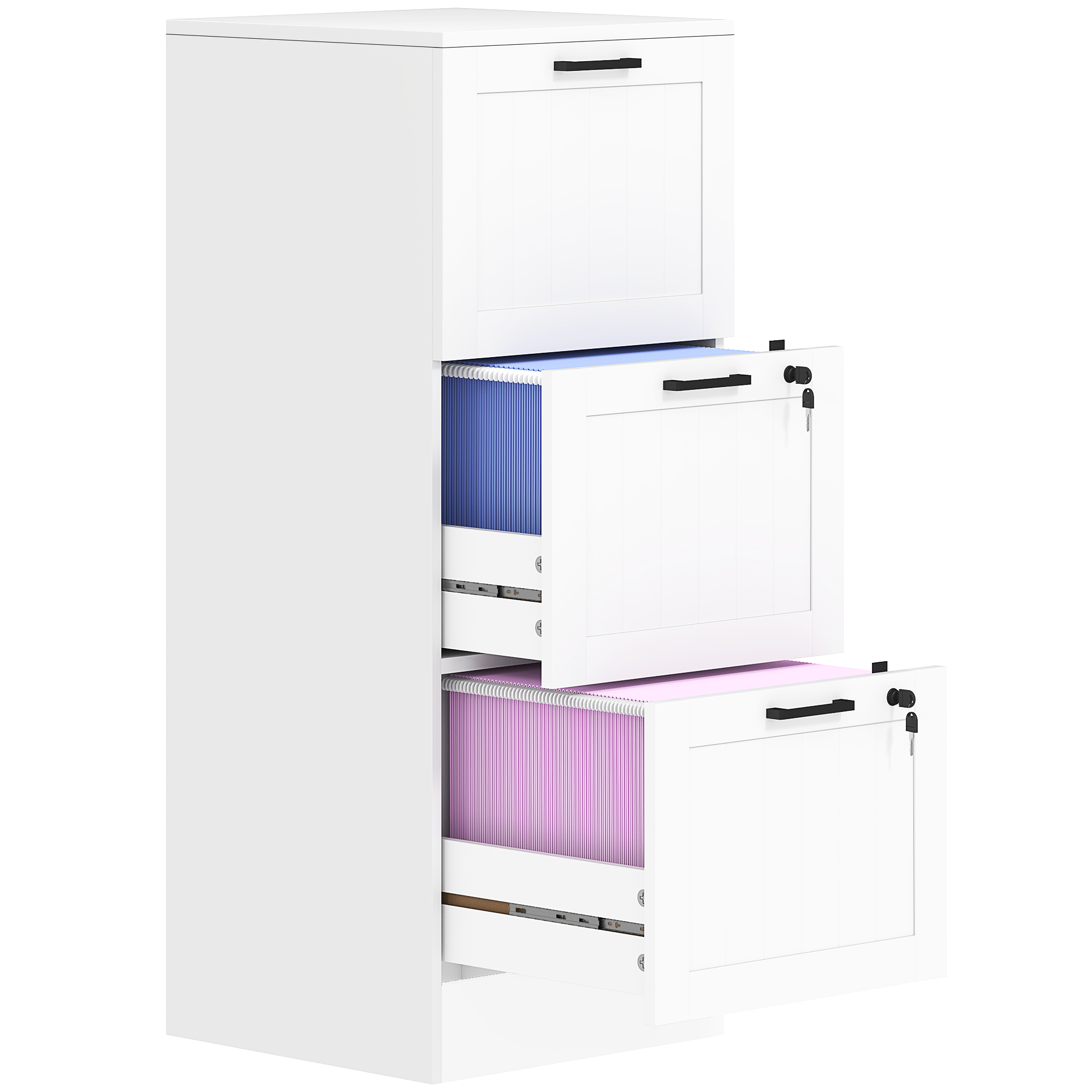 HOMCOM Mueble Archivador con 3 Cajones Cajonera para Escritorio con Cerraduras Carpetas para A4 y Carta 40x40x101 cm Blanco
