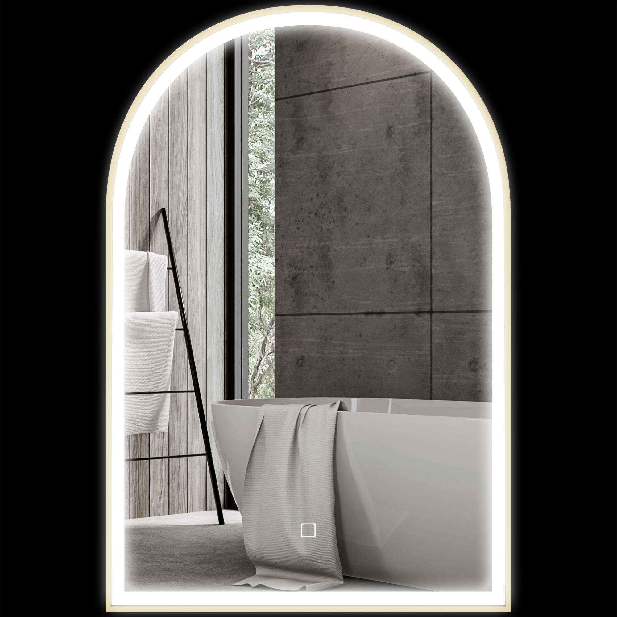 HOMCOM Miroir de salle de bain LED 90 x 60cm, mural, 3 couleurs, arqué cadre en aluminium, désembuage et interrupteur tactile