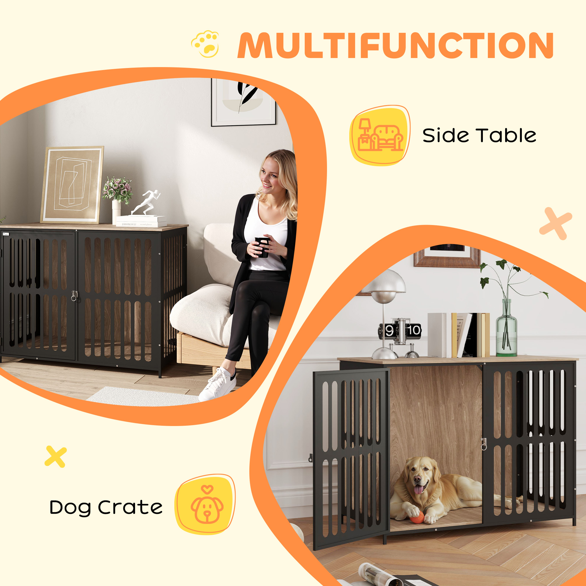 PawHut Dog Crate Furniture with Anti-Chew Resistant Mesh, Anti-Escape Single Door, for Large Dogs, 100 x 60 x 81.5 cm 4