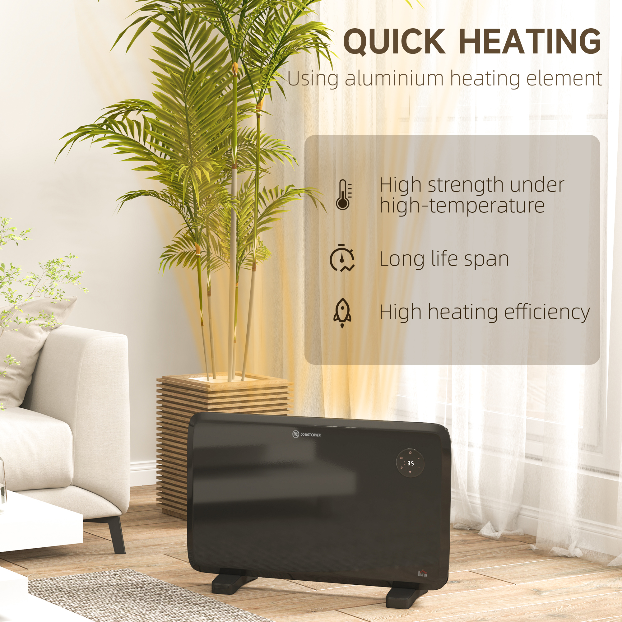 HOMCOM 1.2kW Freestand/On-Wall Electric Convector Heater, with Adjustable Thermostat Black 5