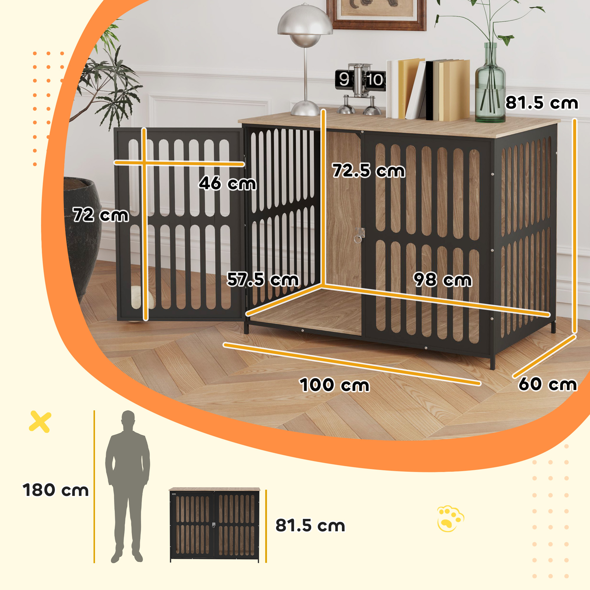 PawHut Dog Crate Furniture with Anti-Chew Resistant Mesh, Anti-Escape Single Door, for Large Dogs, 100 x 60 x 81.5 cm 3
