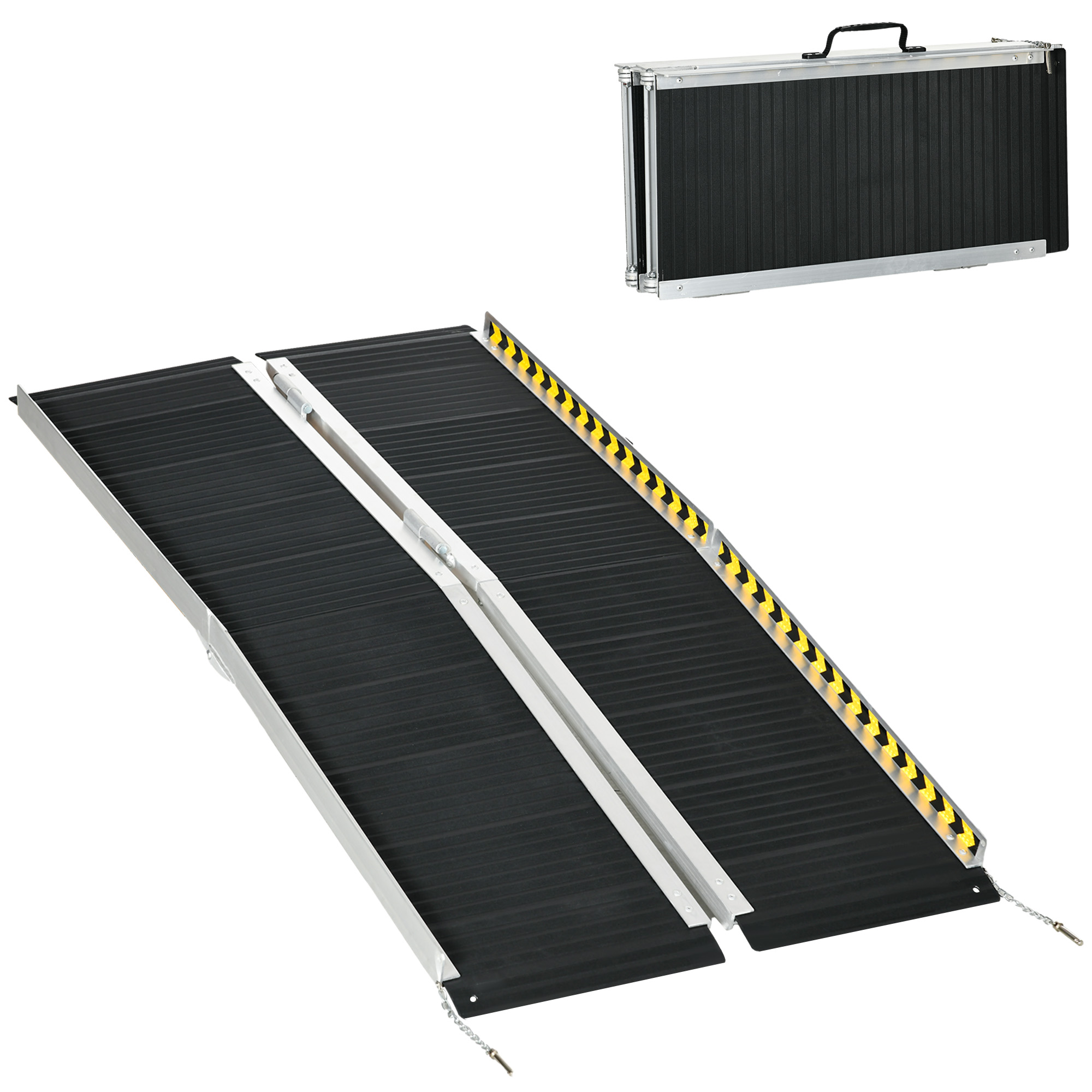 HOMCOM Wheelchair Ramp, 152L x 73Wcm, 272KG Capacity, Folding Aluminium Threshold Ramp w/ Non-Skid Surface, Transition Plates for Steps   Aosom UK