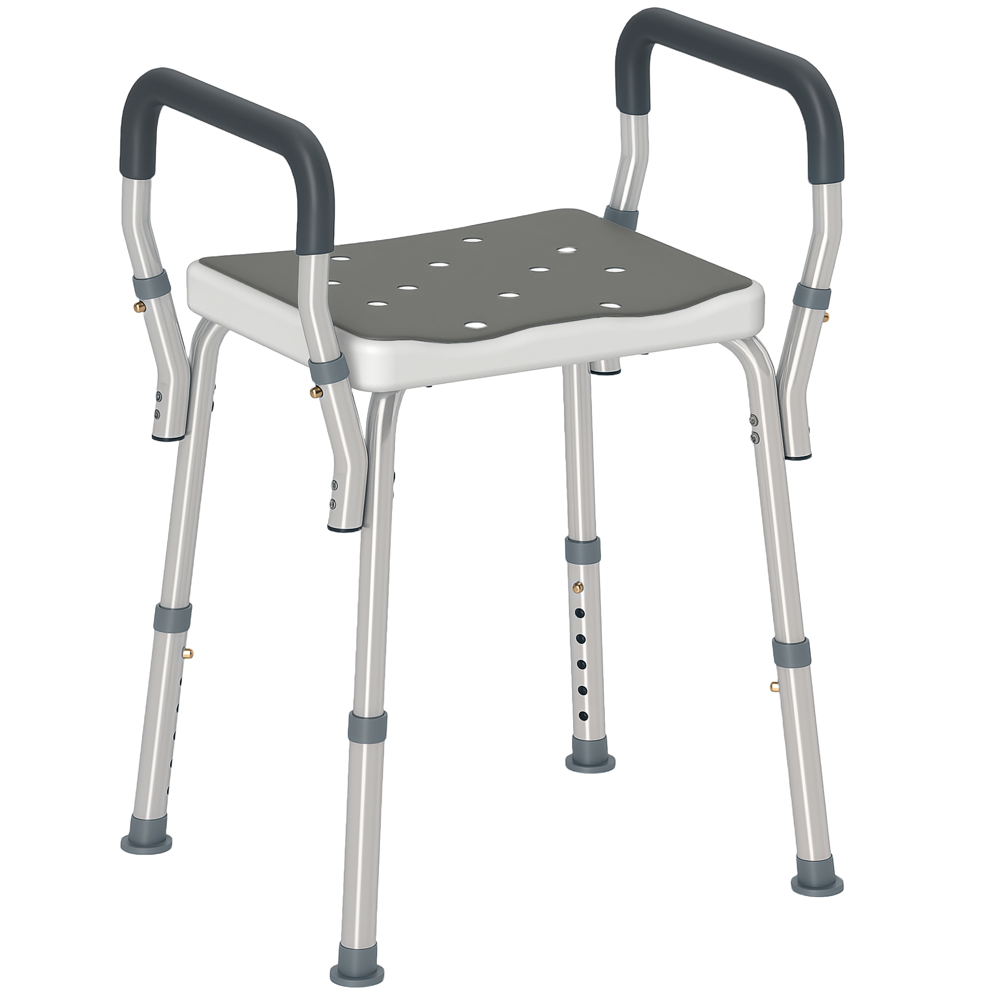 HOMCOM Tabouret de douche pour personnes âgées et handicapées avec accoudoirs, hauteur réglable, patins antidérapants, gris
