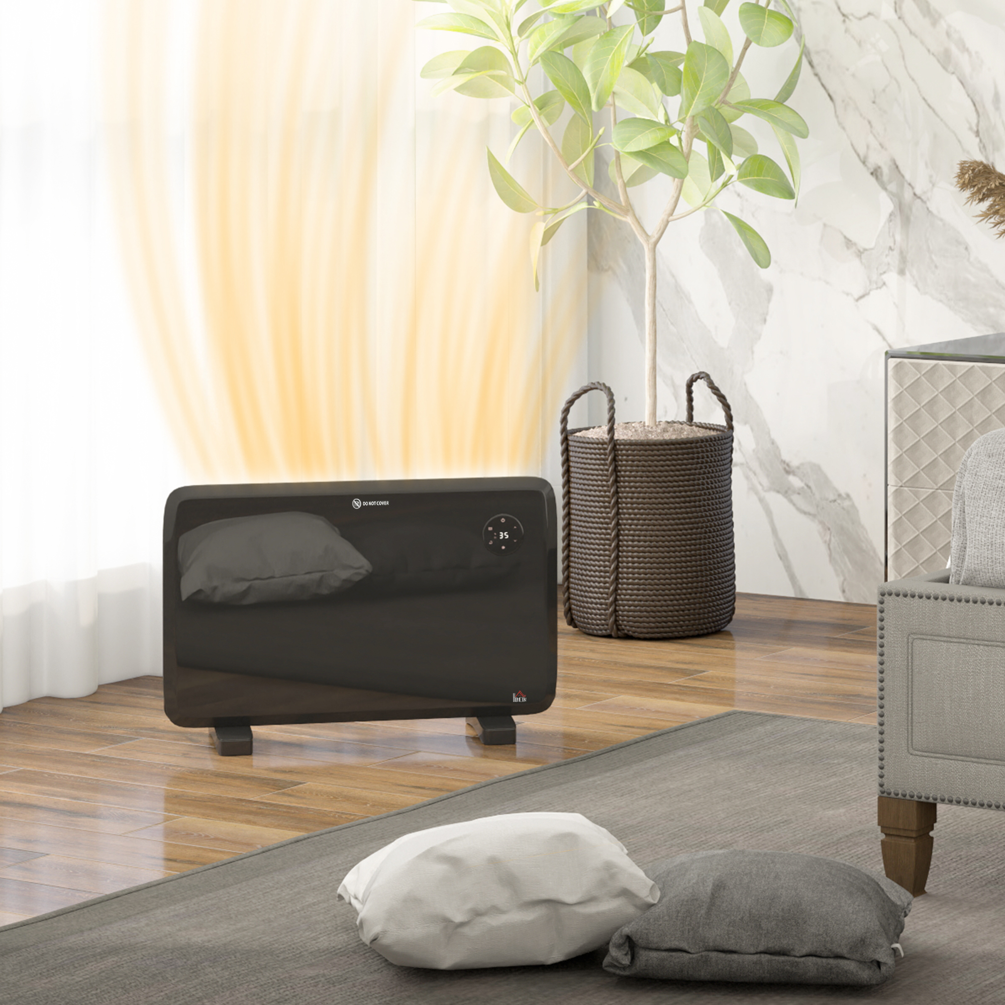 HOMCOM 1.2kW Freestand/On-Wall Electric Convector Heater, with Adjustable Thermostat Black 2