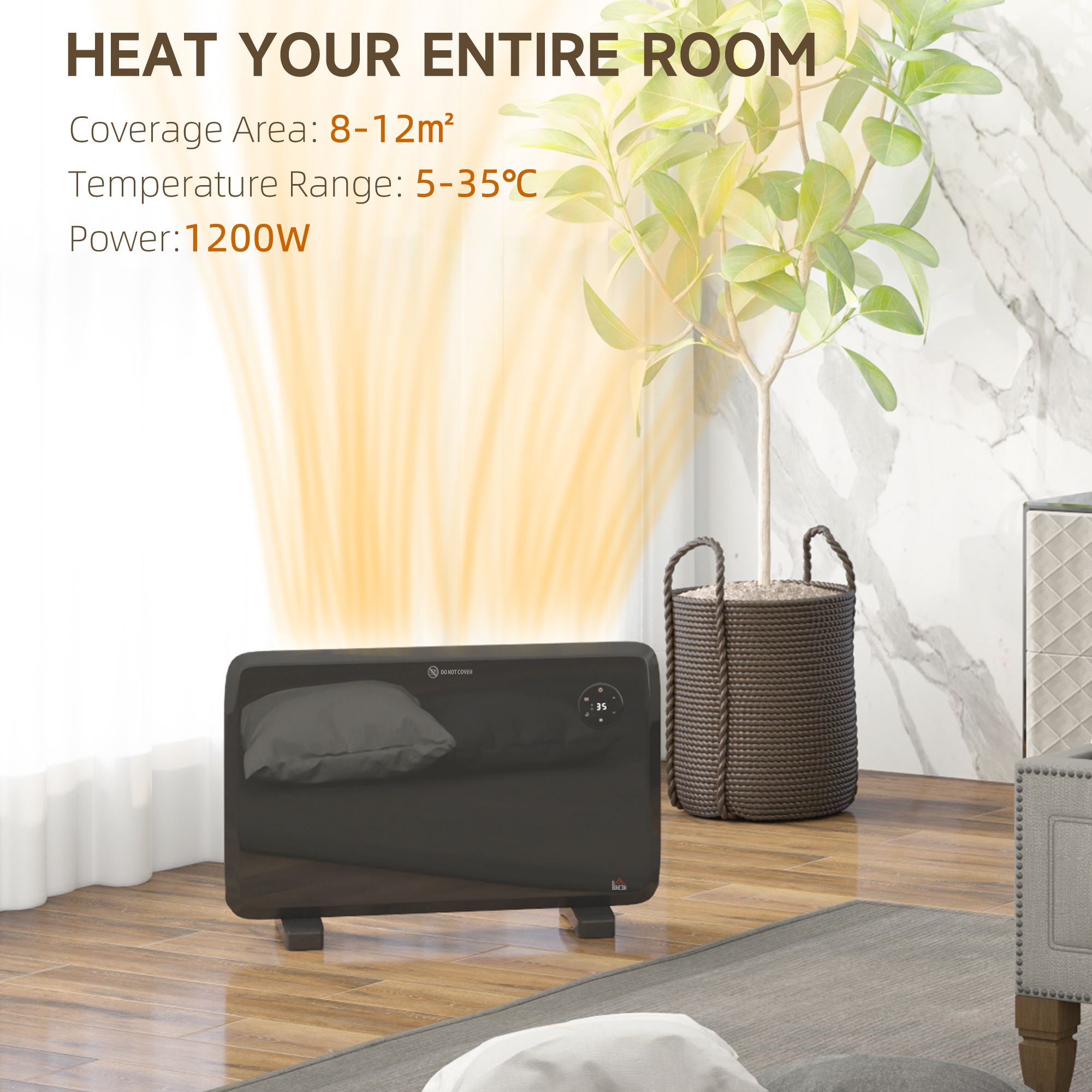 HOMCOM 1.2kW Freestand/On-Wall Electric Convector Heater, with Adjustable Thermostat Black 4