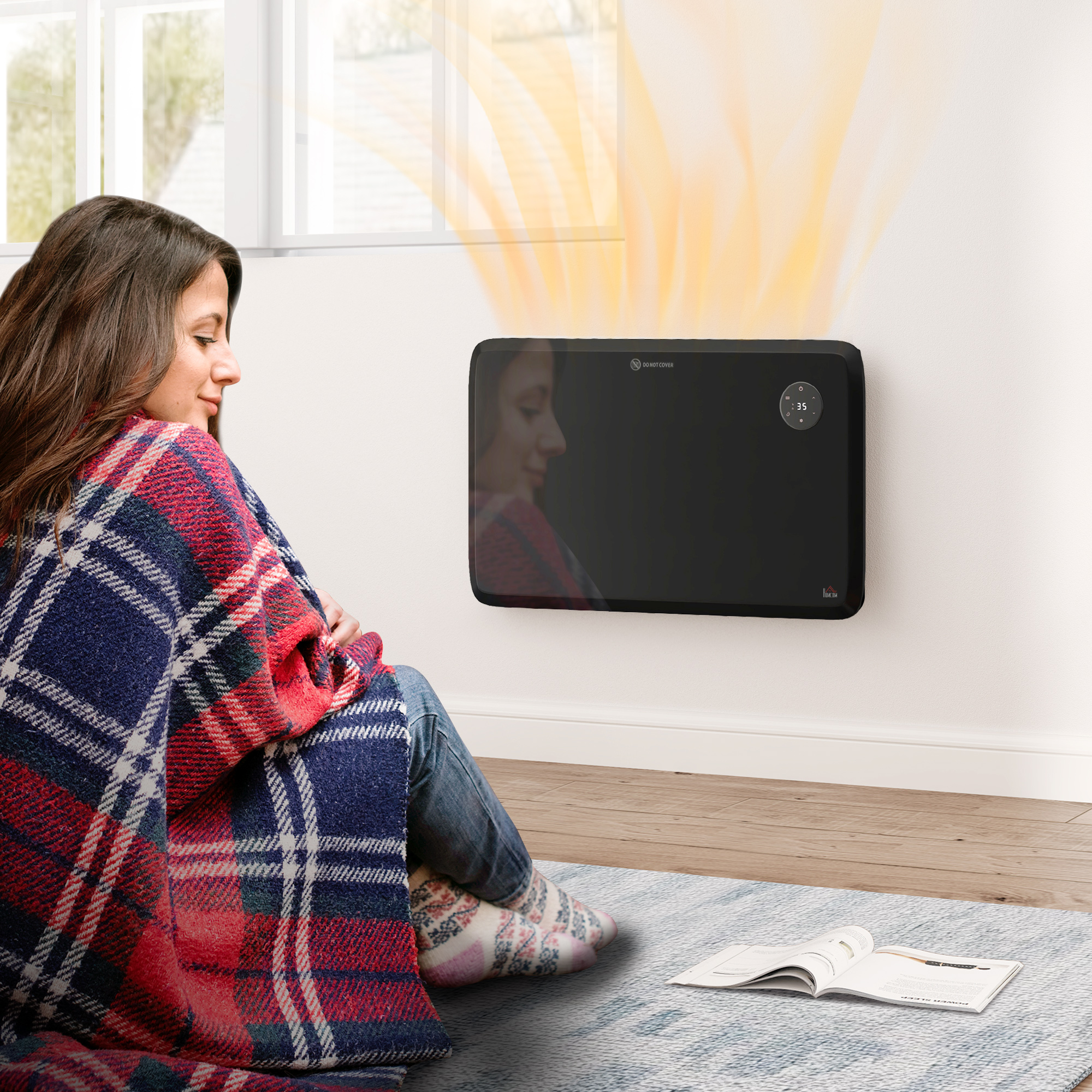 HOMCOM 1.2kW Freestand/On-Wall Electric Convector Heater, with Adjustable Thermostat Black 9